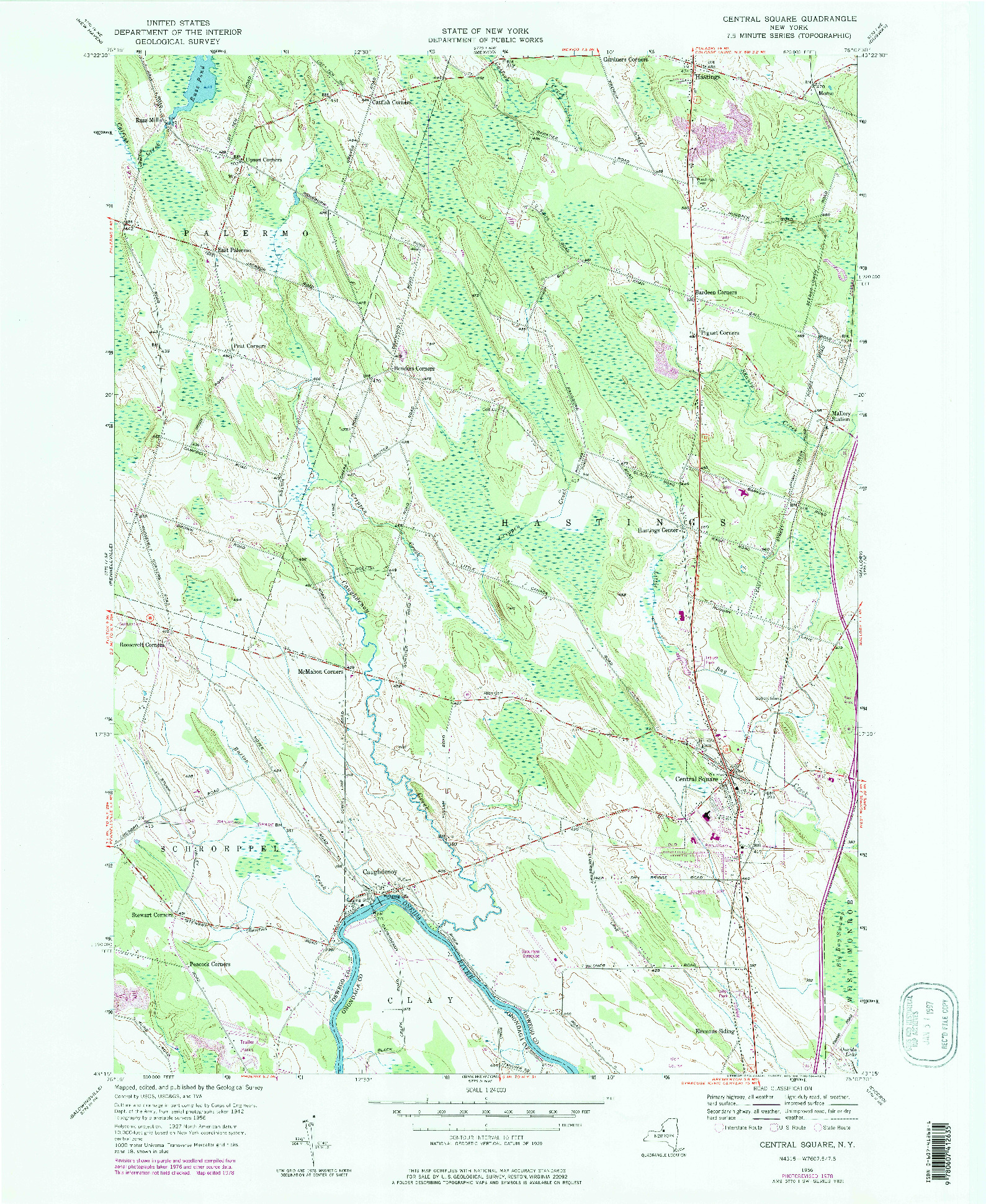 USGS 1:24000-SCALE QUADRANGLE FOR CENTRAL SQUARE, NY 1956