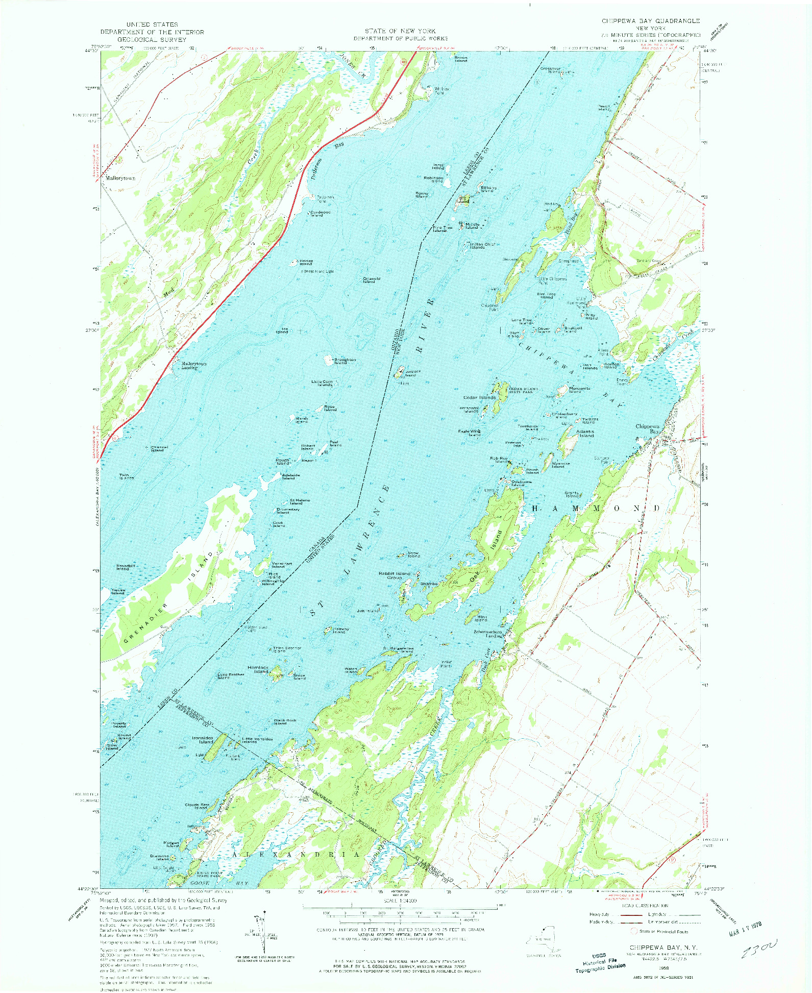 USGS 1:24000-SCALE QUADRANGLE FOR CHIPPEWA BAY, NY 1958