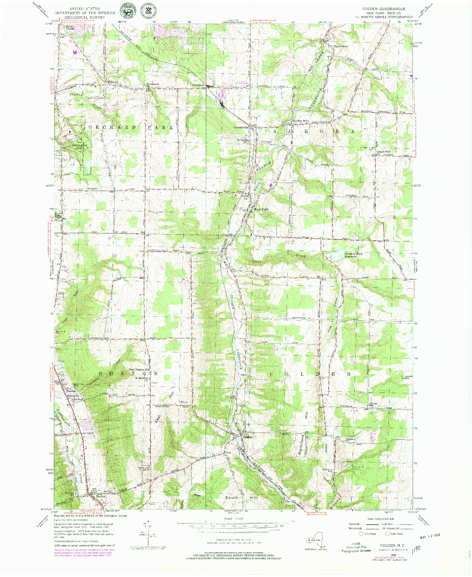 USGS 1:24000-SCALE QUADRANGLE FOR COLDEN, NY 1955