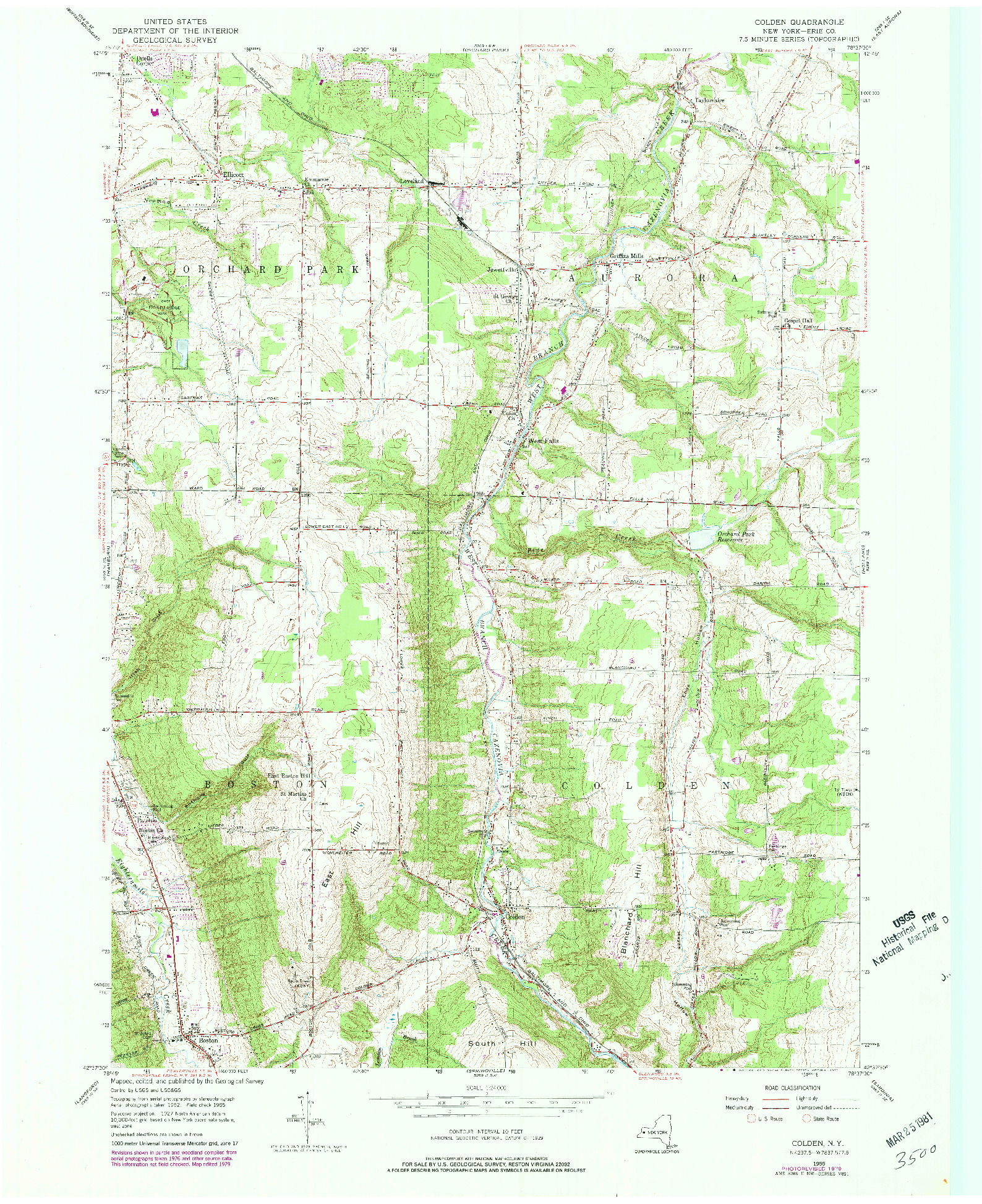 USGS 1:24000-SCALE QUADRANGLE FOR COLDEN, NY 1955