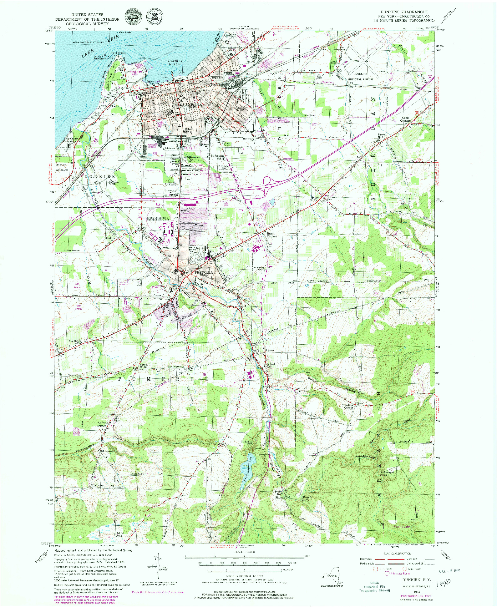 USGS 1:24000-SCALE QUADRANGLE FOR DUNKIRK, NY 1954