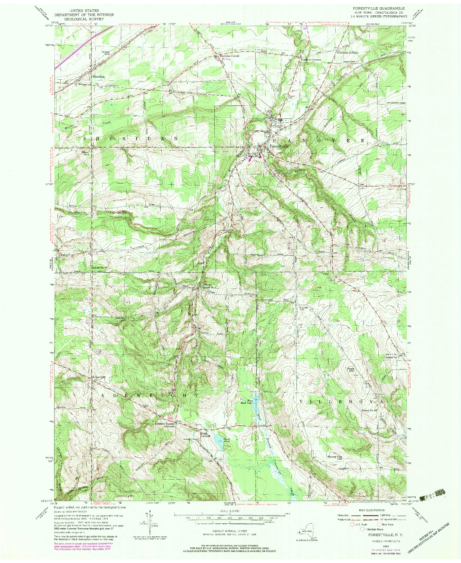 USGS 1:24000-SCALE QUADRANGLE FOR FORESTVILLE, NY 1954