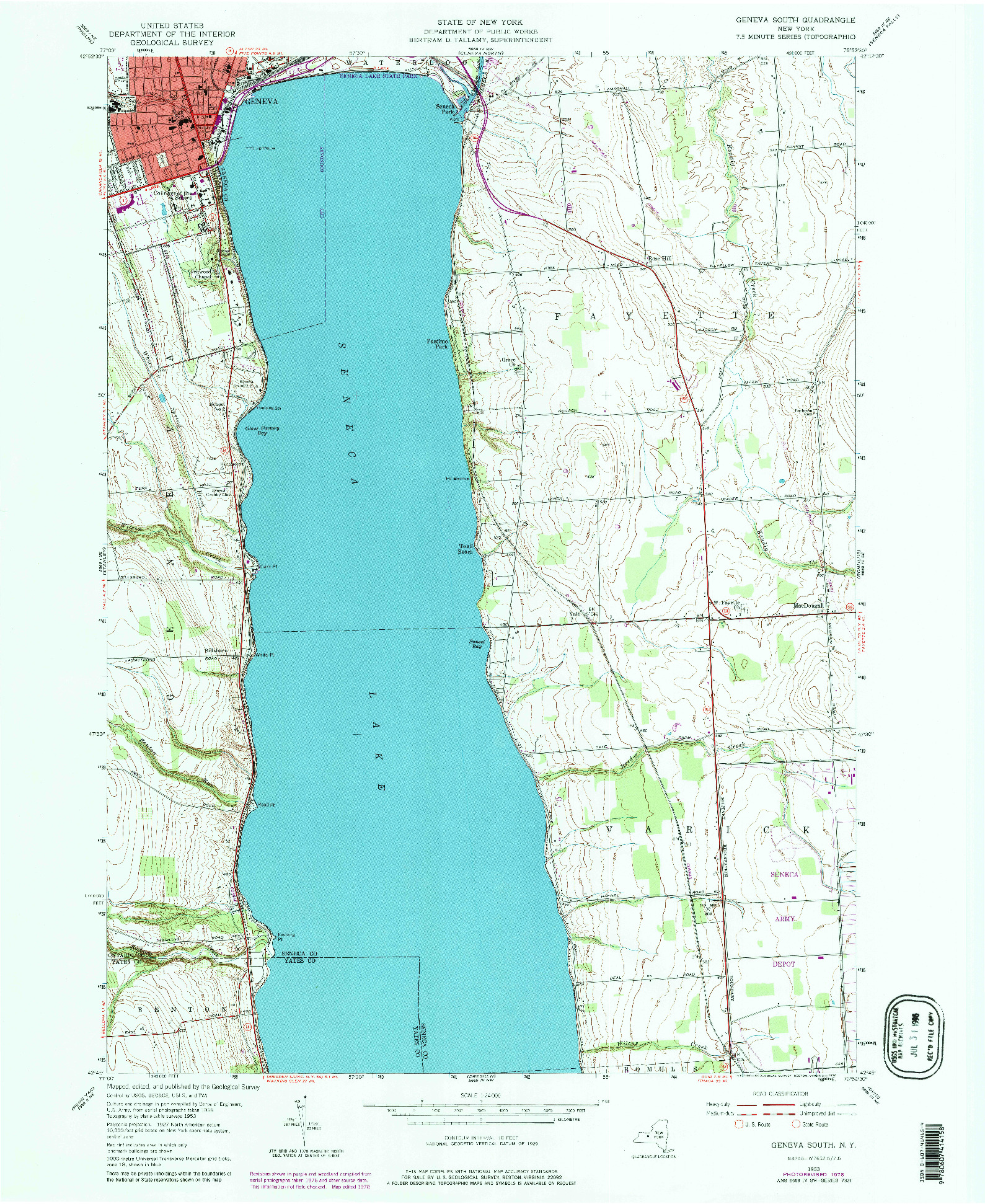 USGS 1:24000-SCALE QUADRANGLE FOR GENEVA SOUTH, NY 1953