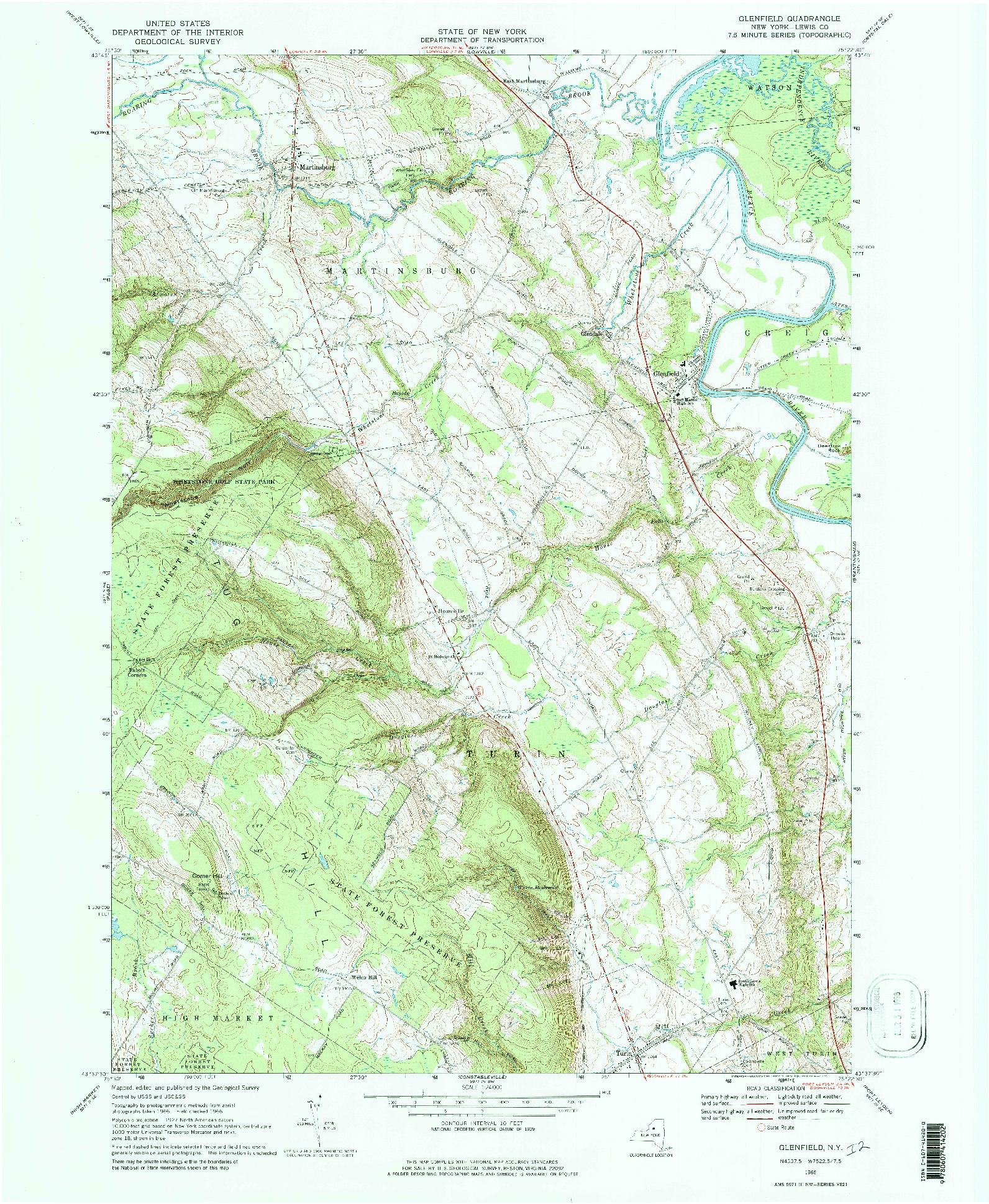 USGS 1:24000-SCALE QUADRANGLE FOR GLENFIELD, NY 1966