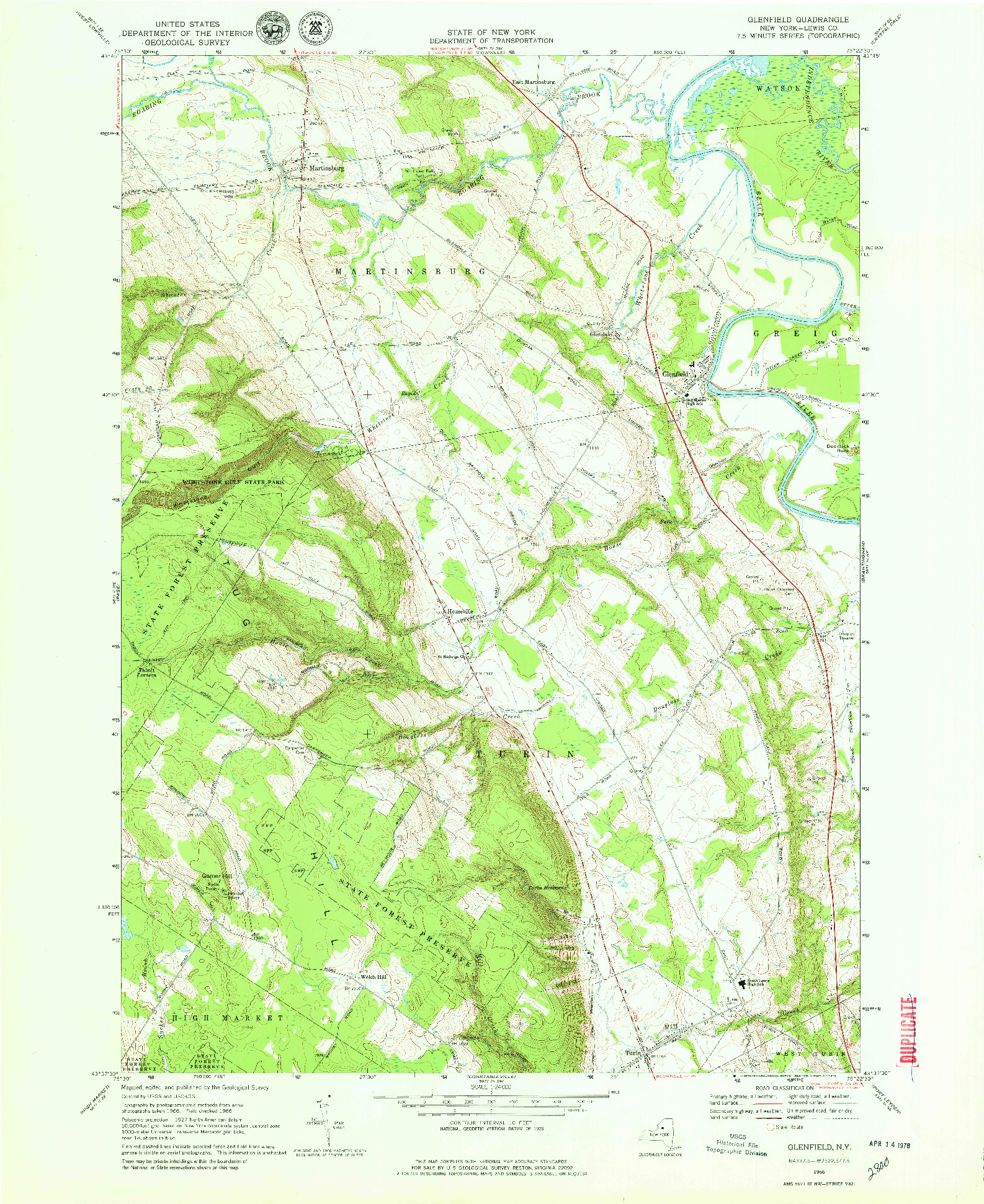 USGS 1:24000-SCALE QUADRANGLE FOR GLENFIELD, NY 1966