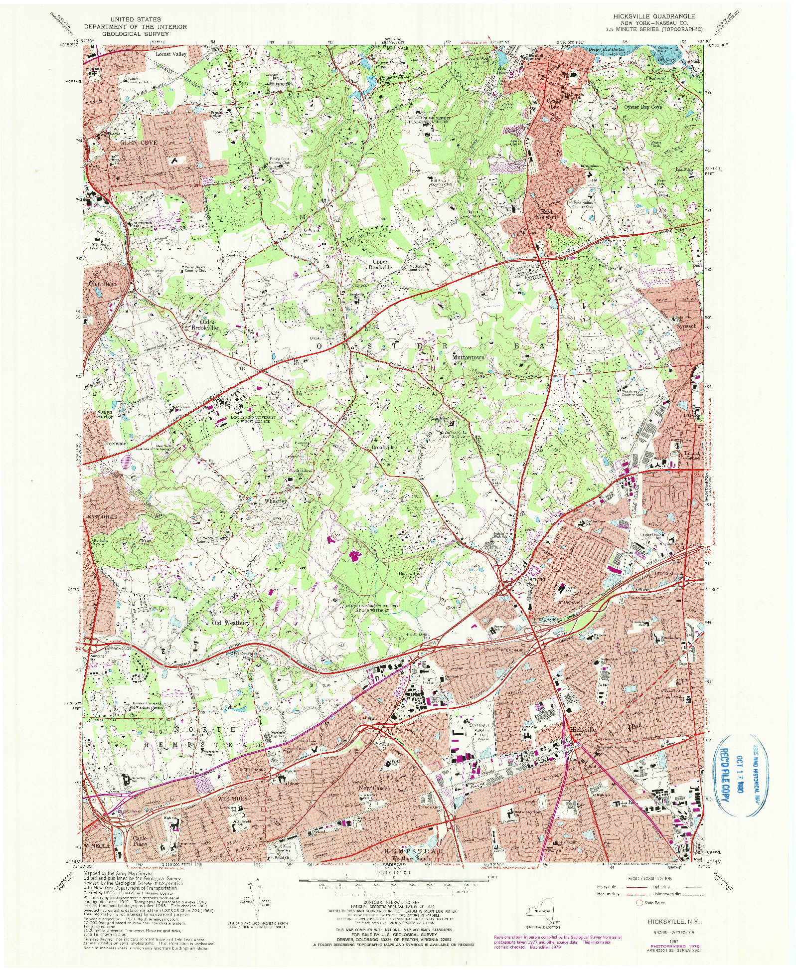 USGS 1:24000-SCALE QUADRANGLE FOR HICKSVILLE, NY 1967