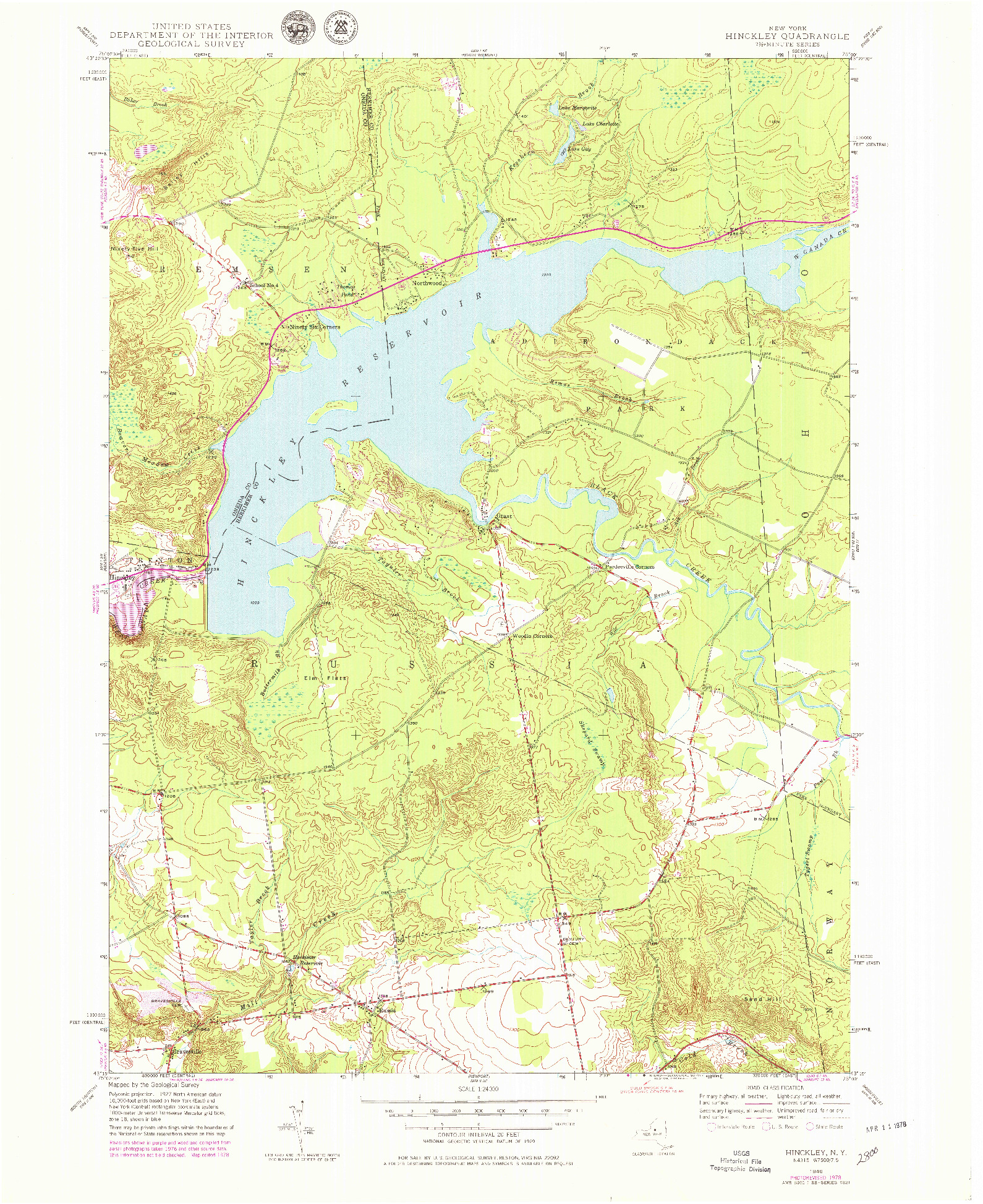 USGS 1:24000-SCALE QUADRANGLE FOR HINCKLEY, NY 1946
