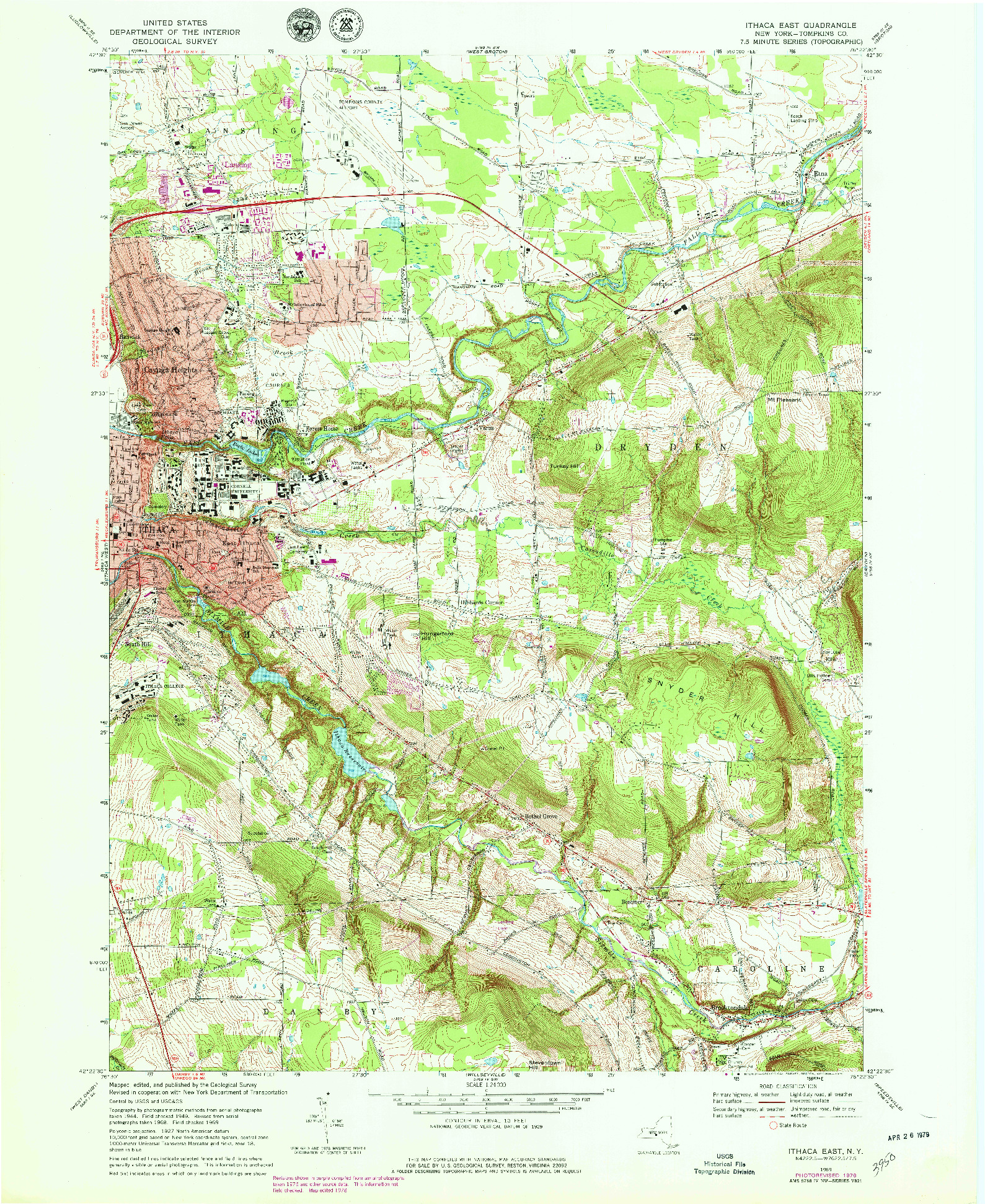 USGS 1:24000-SCALE QUADRANGLE FOR ITHACA EAST, NY 1969