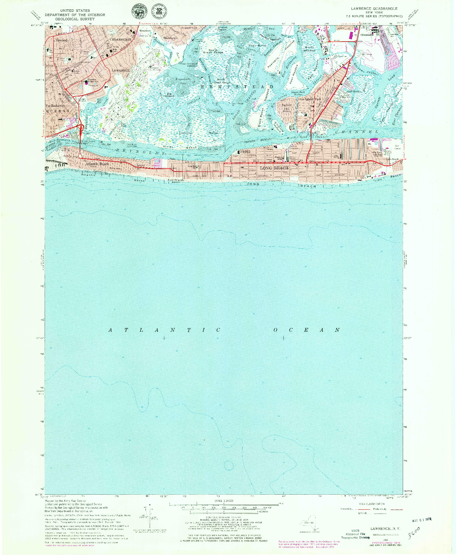 USGS 1:24000-SCALE QUADRANGLE FOR LAWRENCE, NY 1966