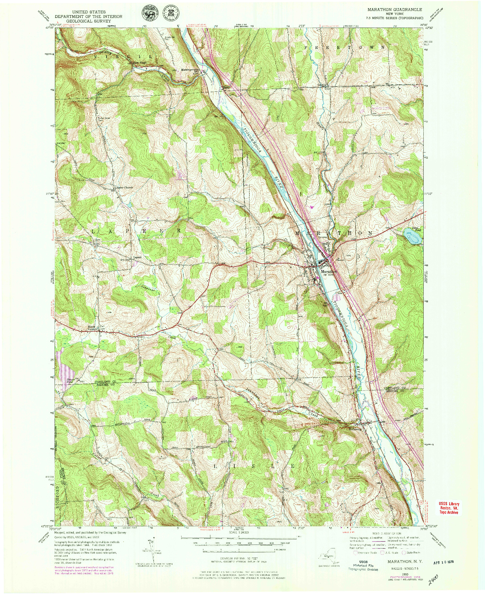 USGS 1:24000-SCALE QUADRANGLE FOR MARATHON, NY 1950