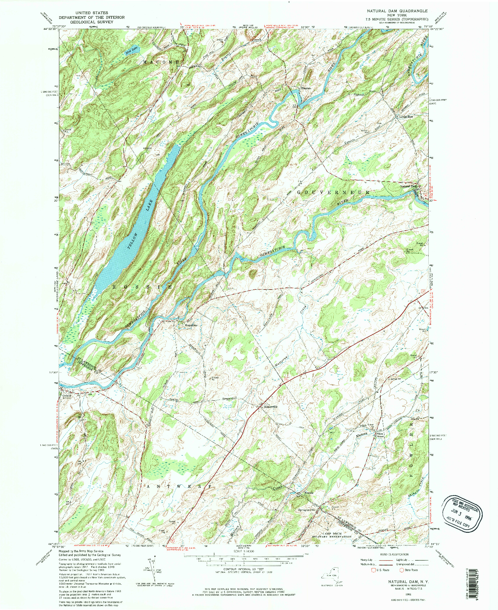 USGS 1:24000-SCALE QUADRANGLE FOR NATURAL DAM, NY 1961