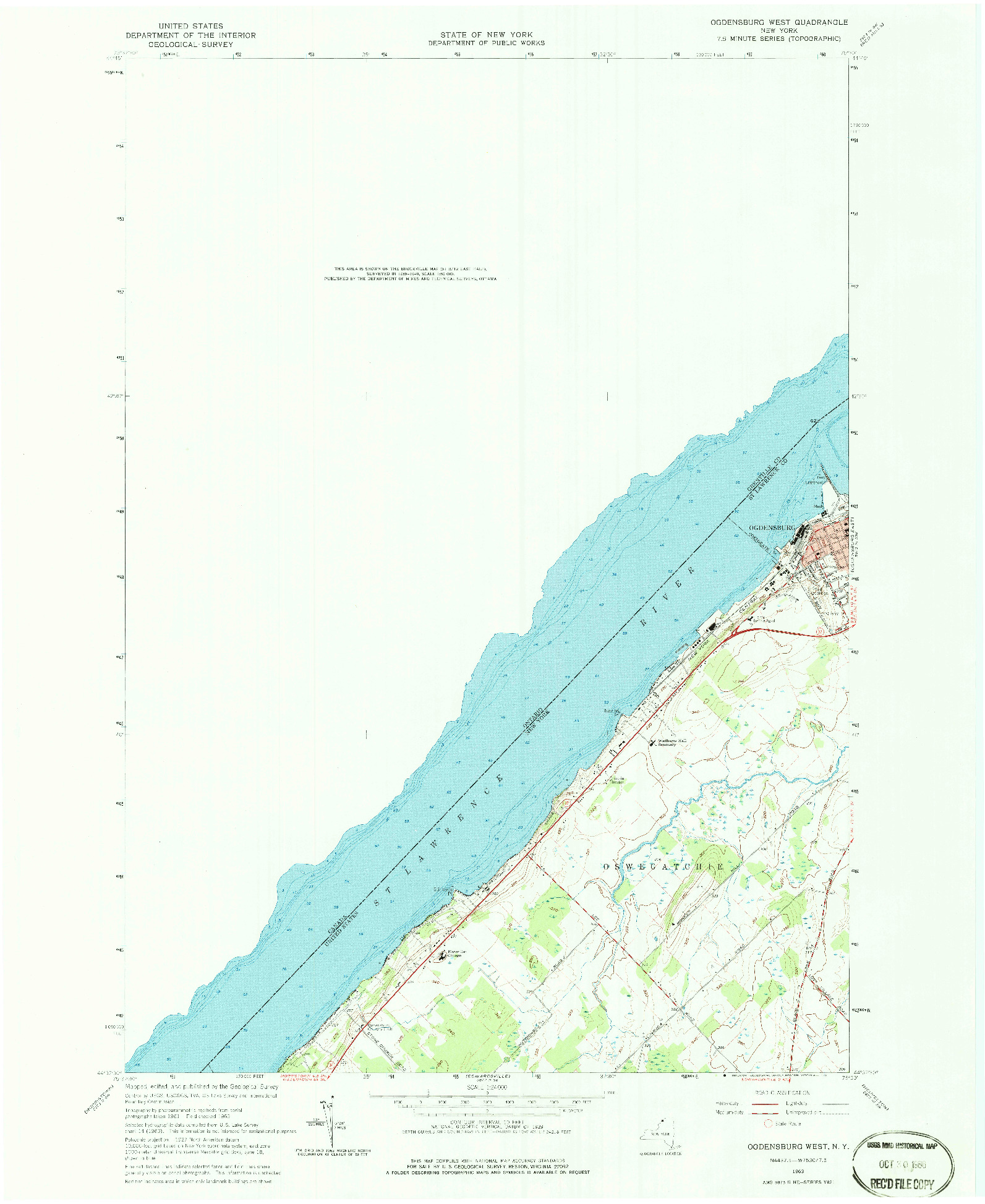 USGS 1:24000-SCALE QUADRANGLE FOR OGDENSBURG WEST, NY 1963