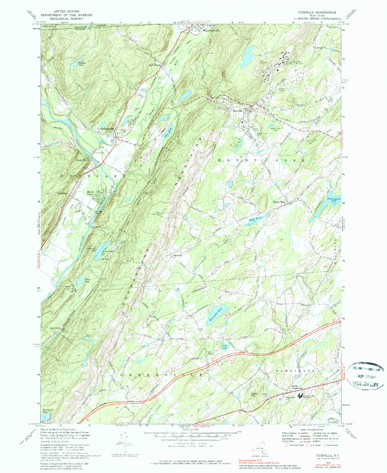 USGS 1:24000-SCALE QUADRANGLE FOR OTISVILLE, NY 1969