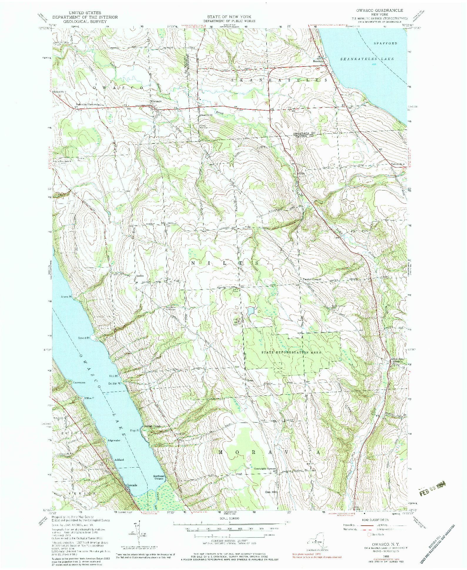 USGS 1:24000-SCALE QUADRANGLE FOR OWASCO, NY 1955