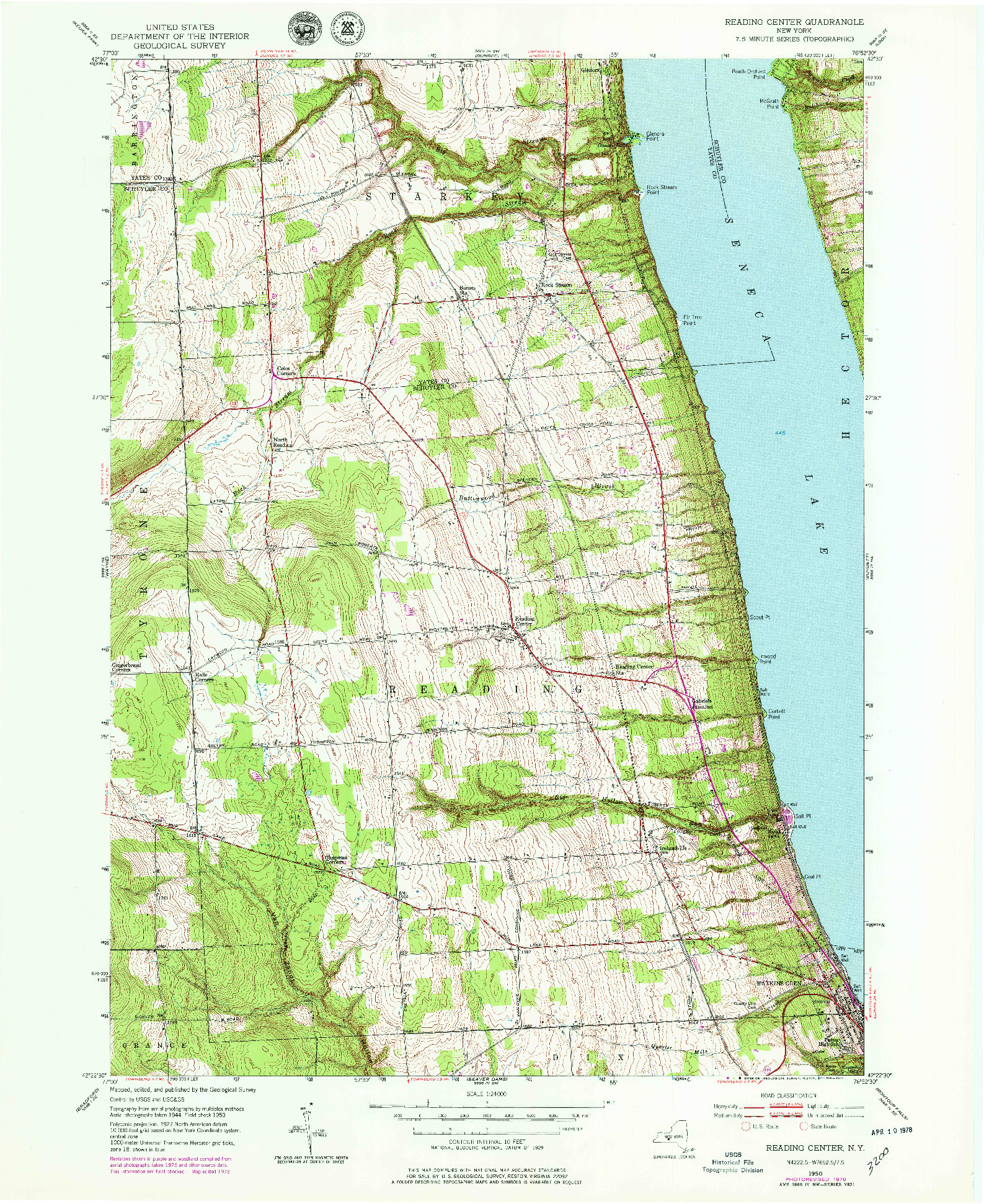 USGS 1:24000-SCALE QUADRANGLE FOR READING CENTER, NY 1950