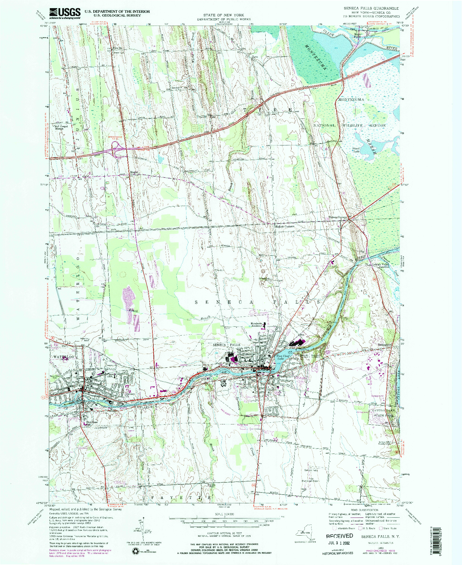 USGS 1:24000-SCALE QUADRANGLE FOR SENECA FALLS, NY 1953