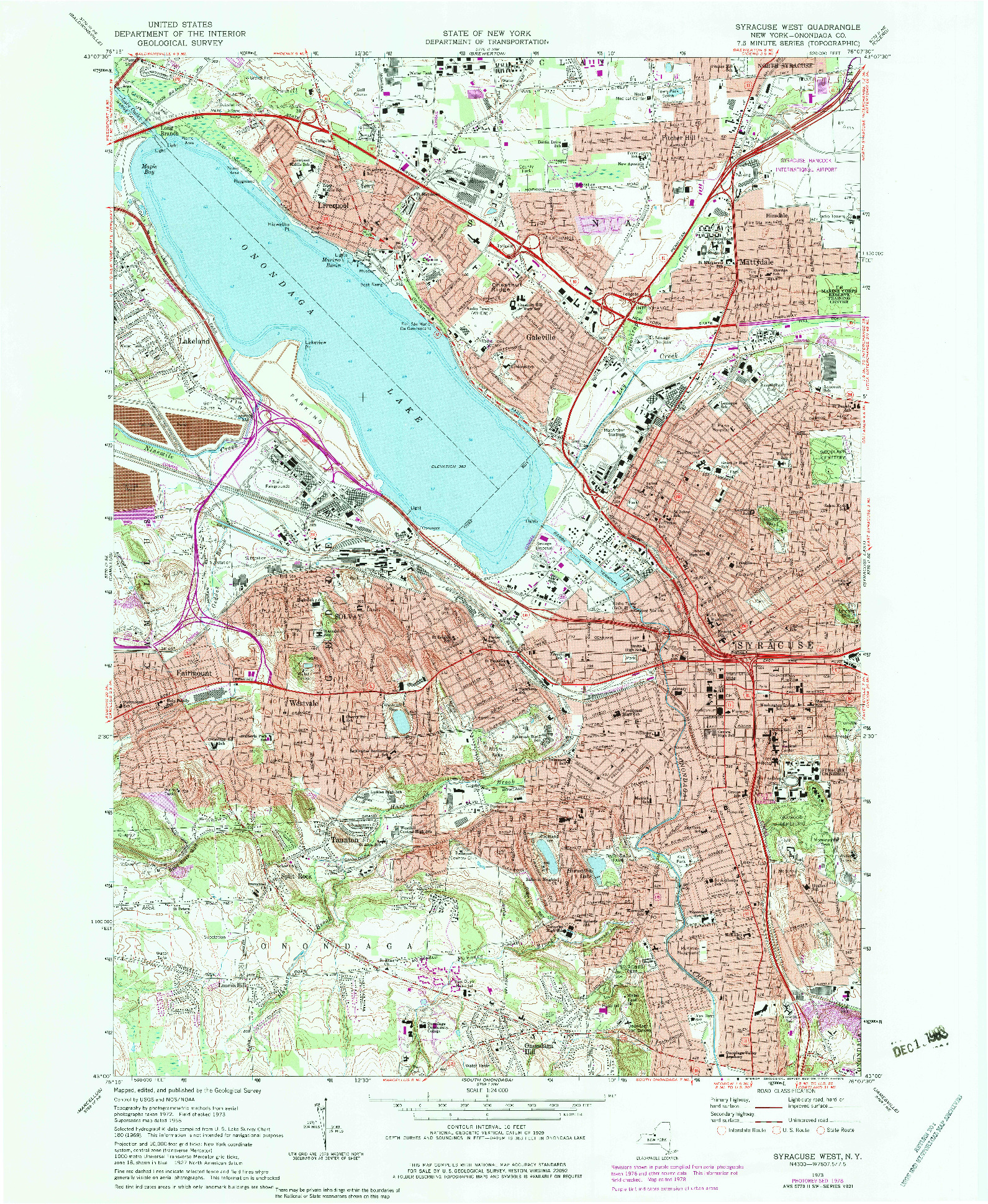 USGS 1:24000-SCALE QUADRANGLE FOR SYRACUSE WEST, NY 1973