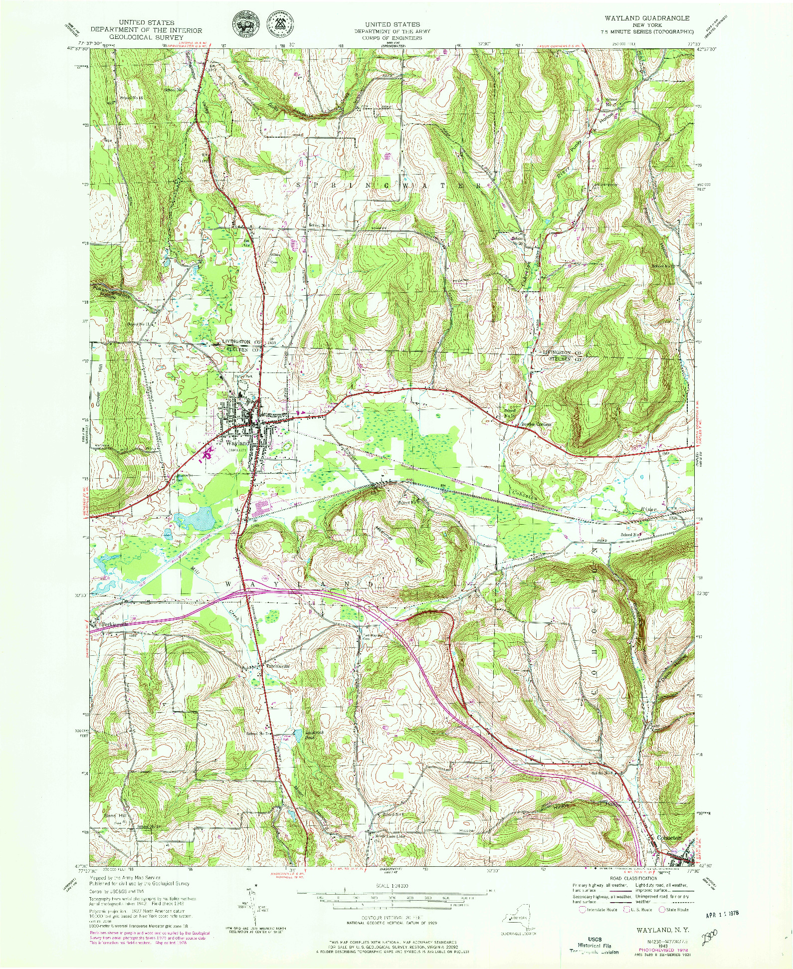 USGS 1:24000-SCALE QUADRANGLE FOR WAYLAND, NY 1943