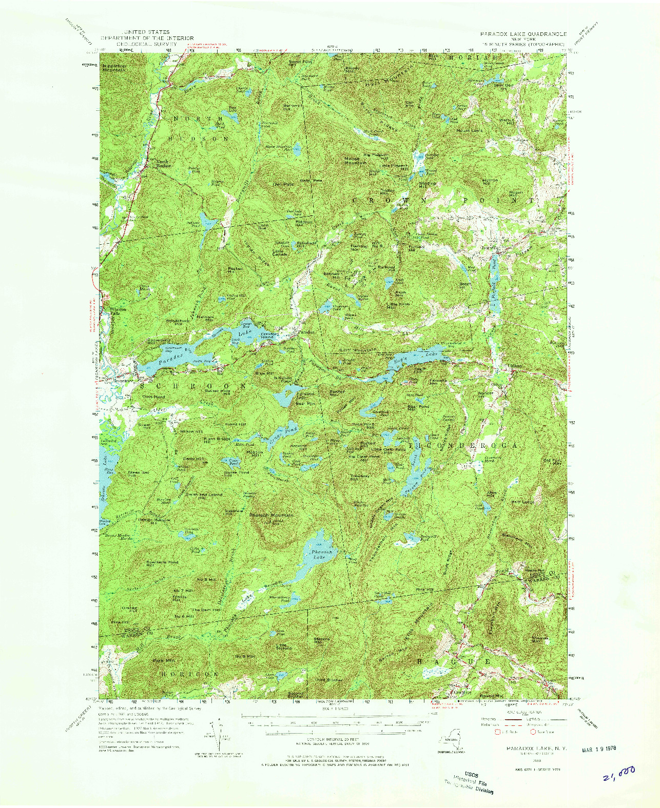 USGS 1:62500-SCALE QUADRANGLE FOR PARADOX LAKE, NY 1953