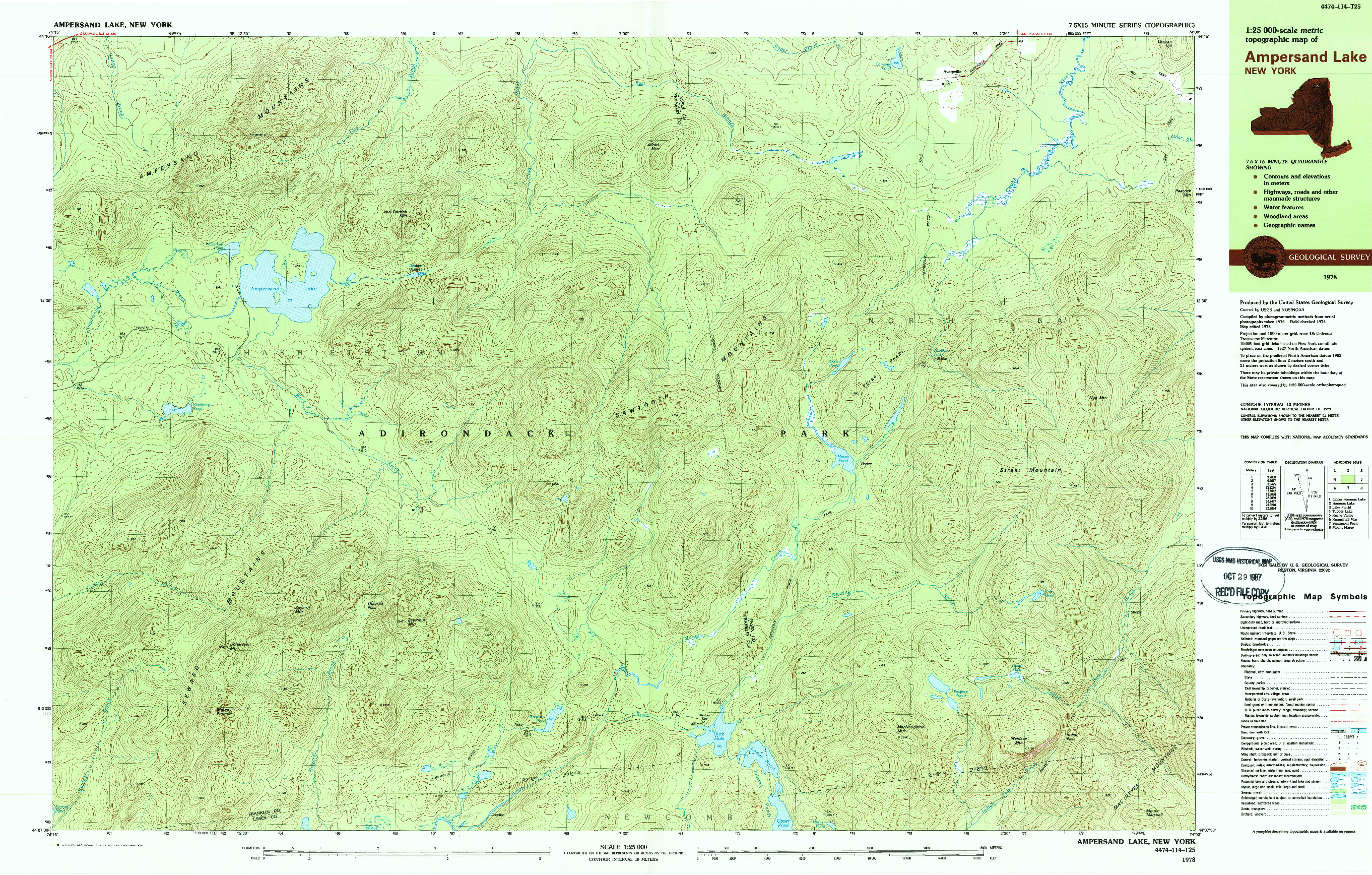 USGS 1:25000-SCALE QUADRANGLE FOR AMPERSAND LAKE, NY 1978