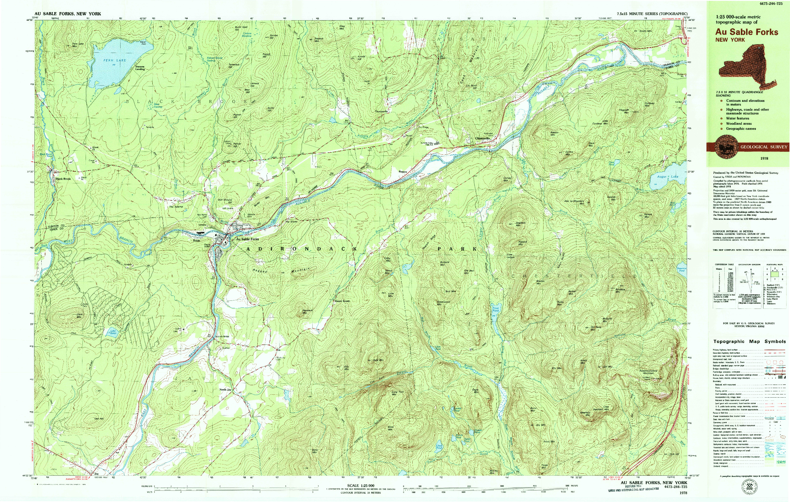 USGS 1:25000-SCALE QUADRANGLE FOR AU SABLE FORKS, NY 1978