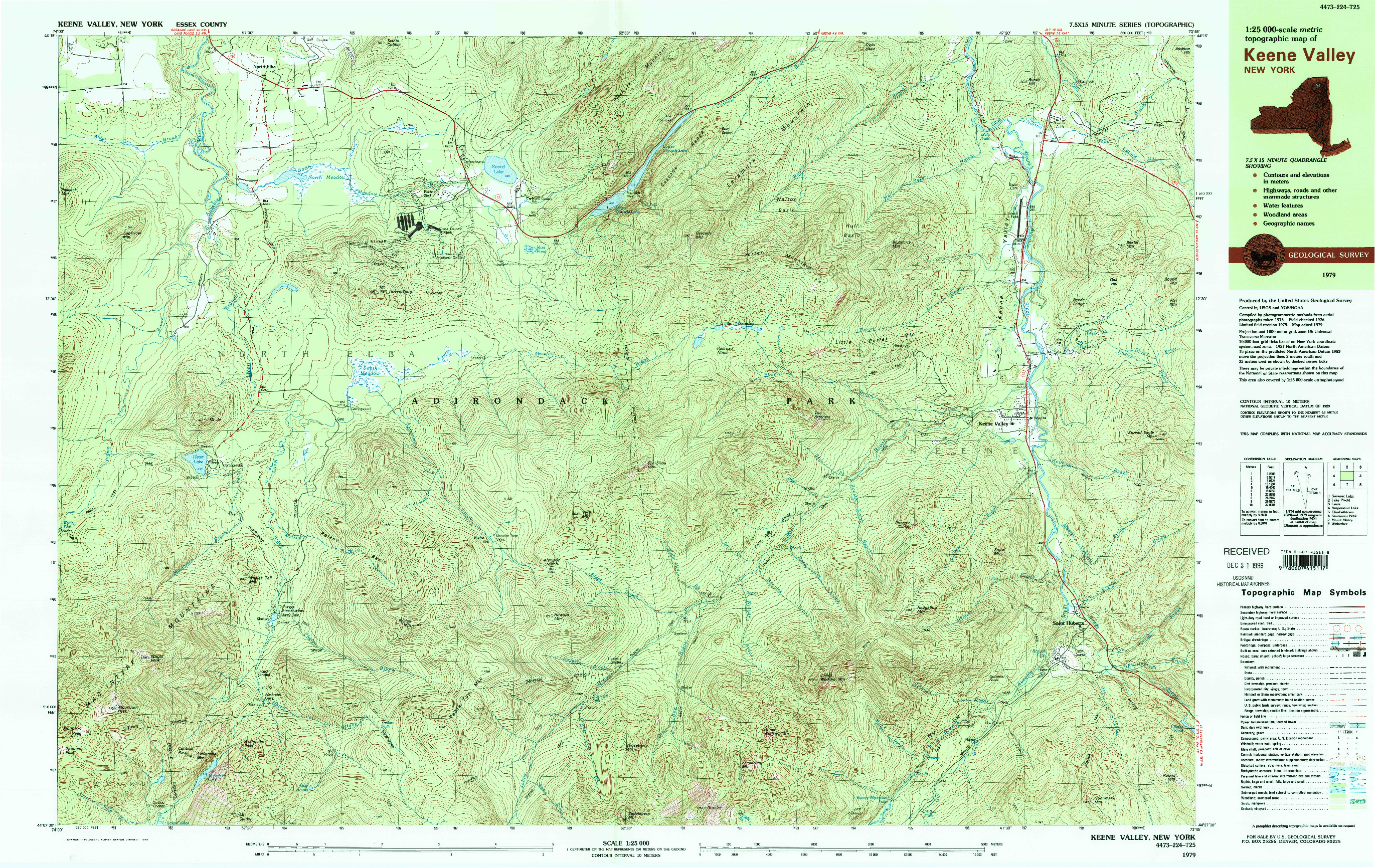 USGS 1:25000-SCALE QUADRANGLE FOR KEENE VALLEY, NY 1979