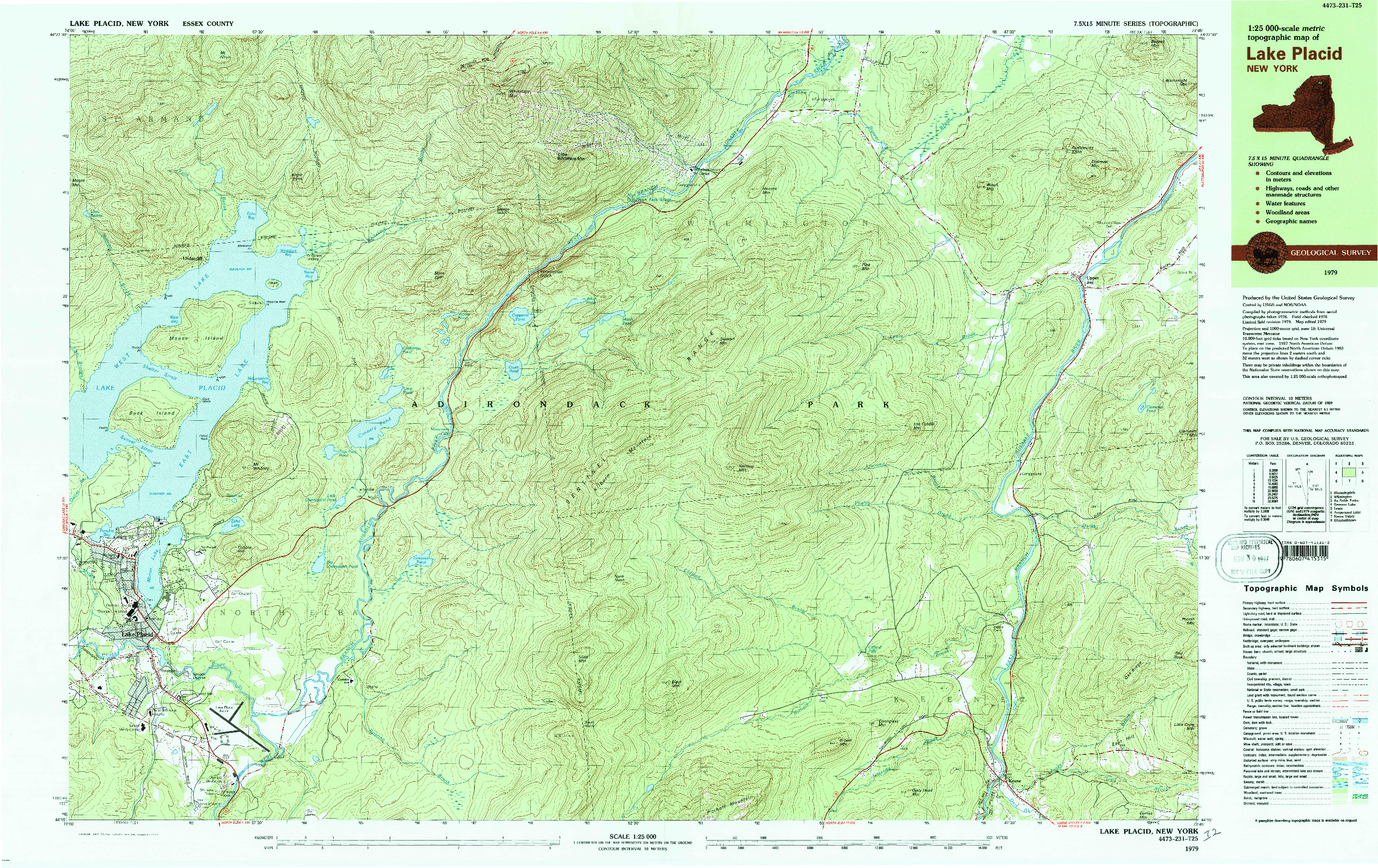 USGS 1:25000-SCALE QUADRANGLE FOR LAKE PLACID, NY 1979