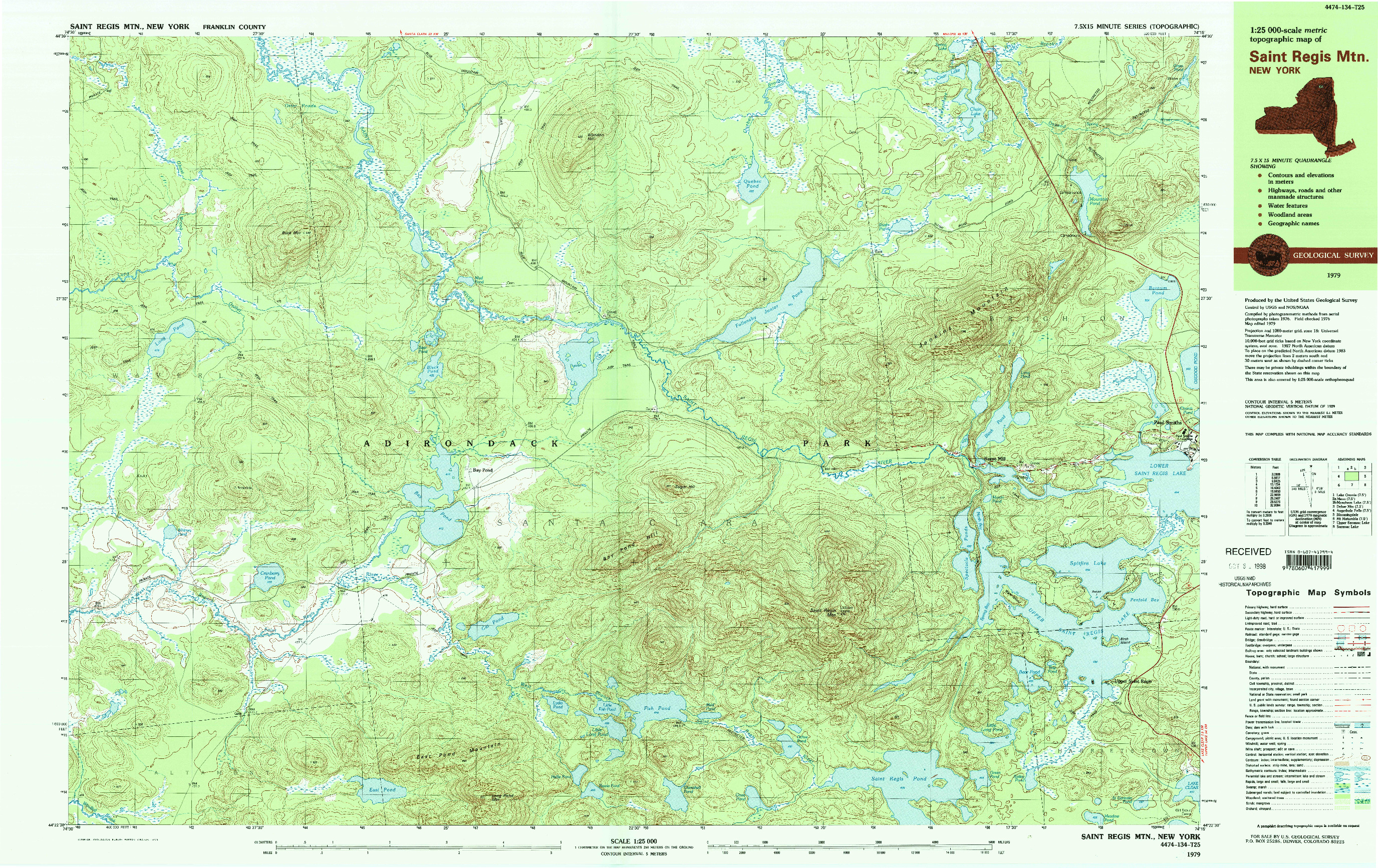 USGS 1:25000-SCALE QUADRANGLE FOR SAINT REGIS MTN., NY 1979