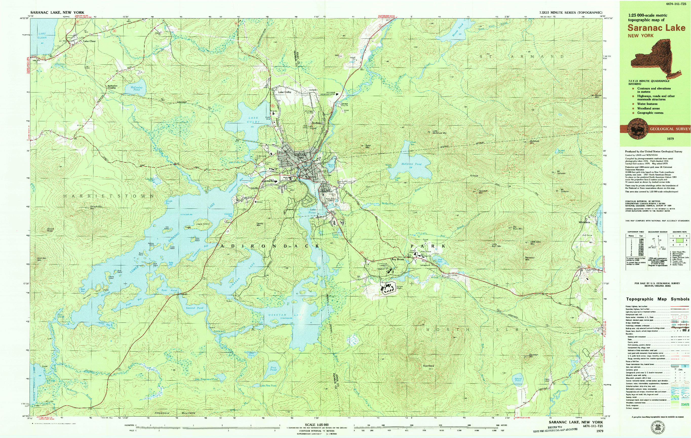 USGS 1:25000-SCALE QUADRANGLE FOR SARANAC LAKE, NY 1979