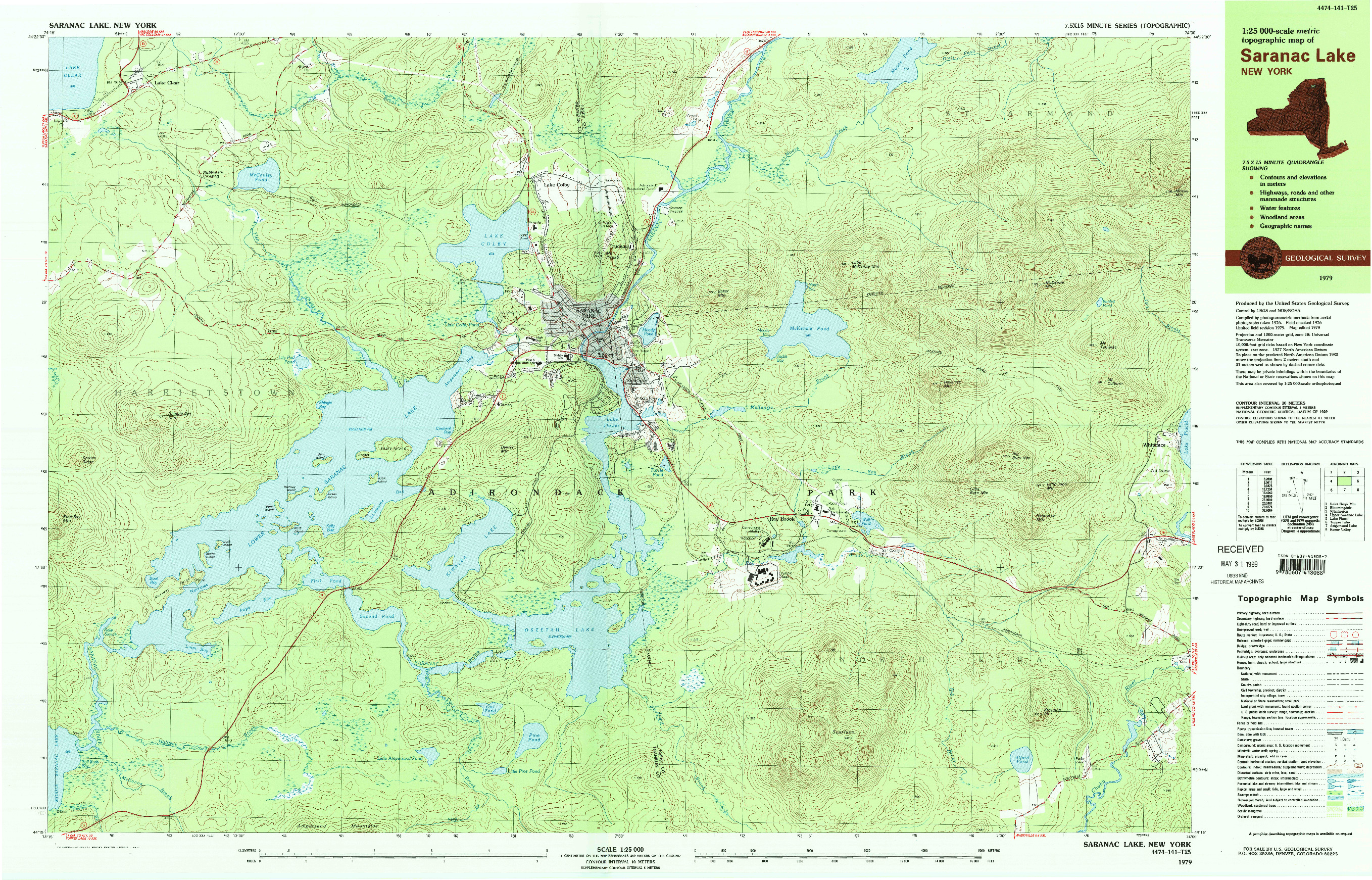 USGS 1:25000-SCALE QUADRANGLE FOR SARANAC LAKE, NY 1979