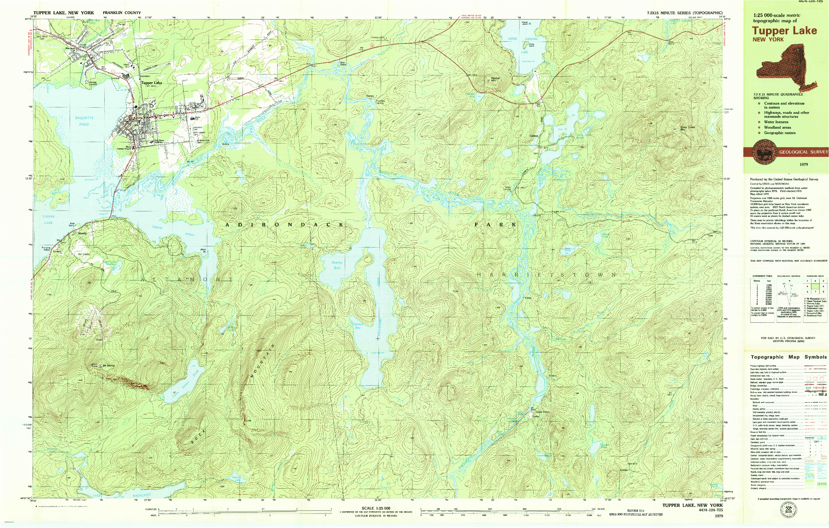 USGS 1:25000-SCALE QUADRANGLE FOR TUPPER LAKE, NY 1979