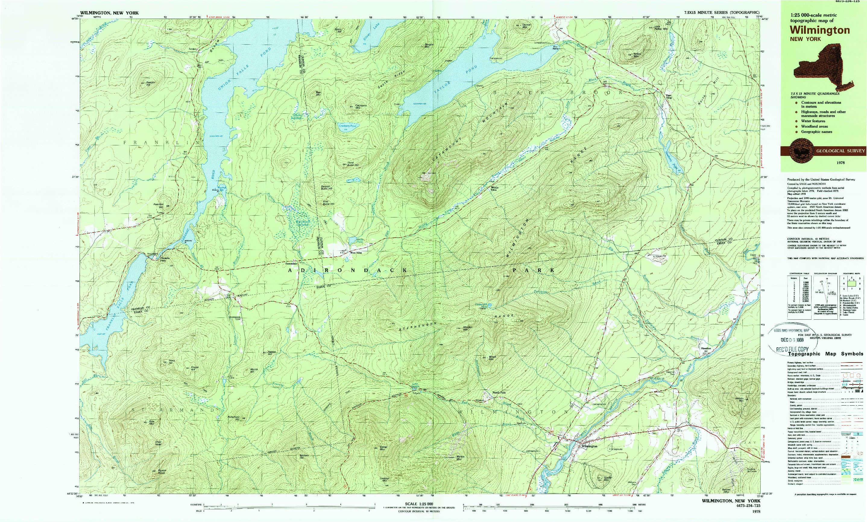 USGS 1:25000-SCALE QUADRANGLE FOR WILMINGTON, NY 1978