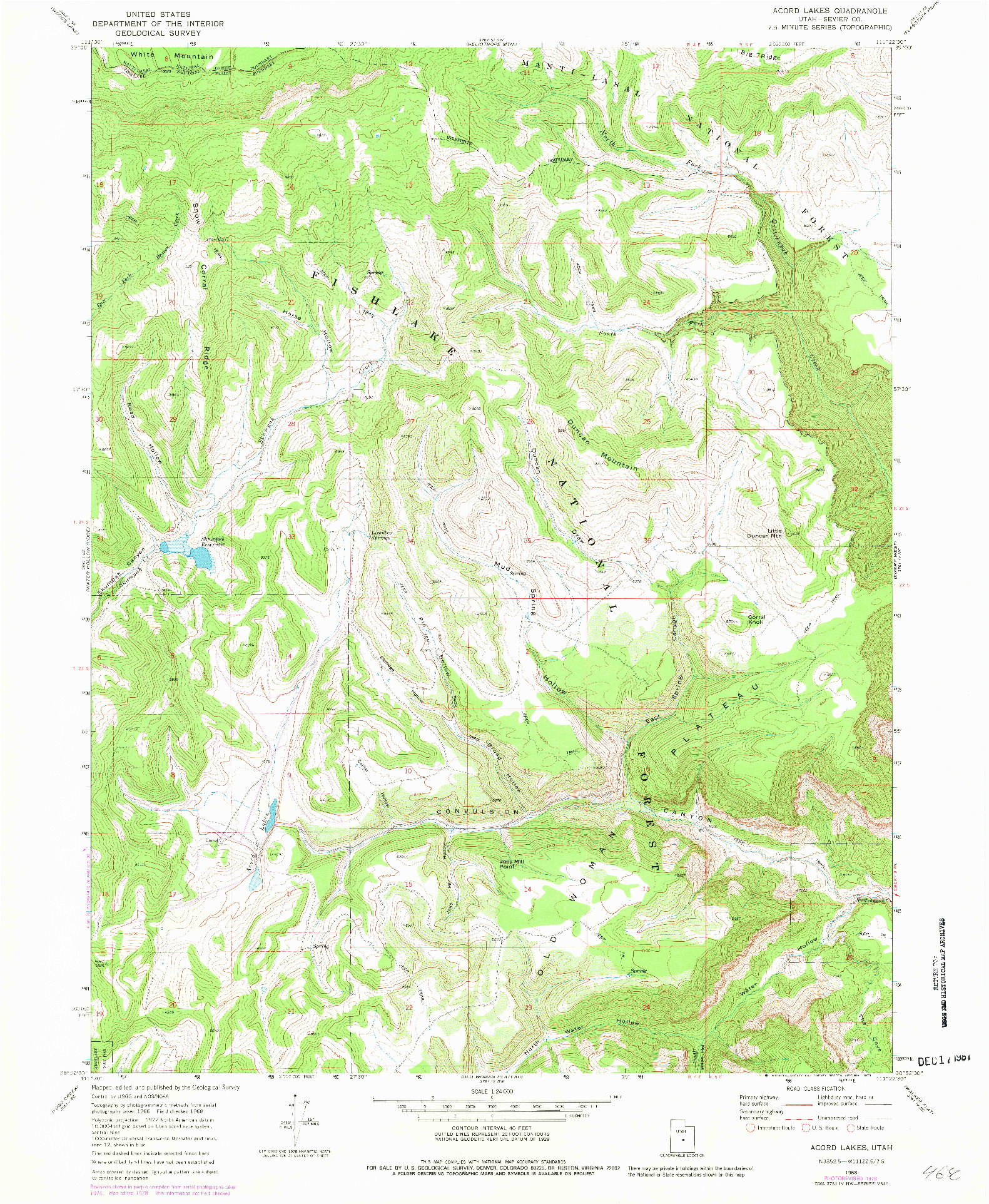 USGS 1:24000-SCALE QUADRANGLE FOR ACORD LAKES, UT 1968