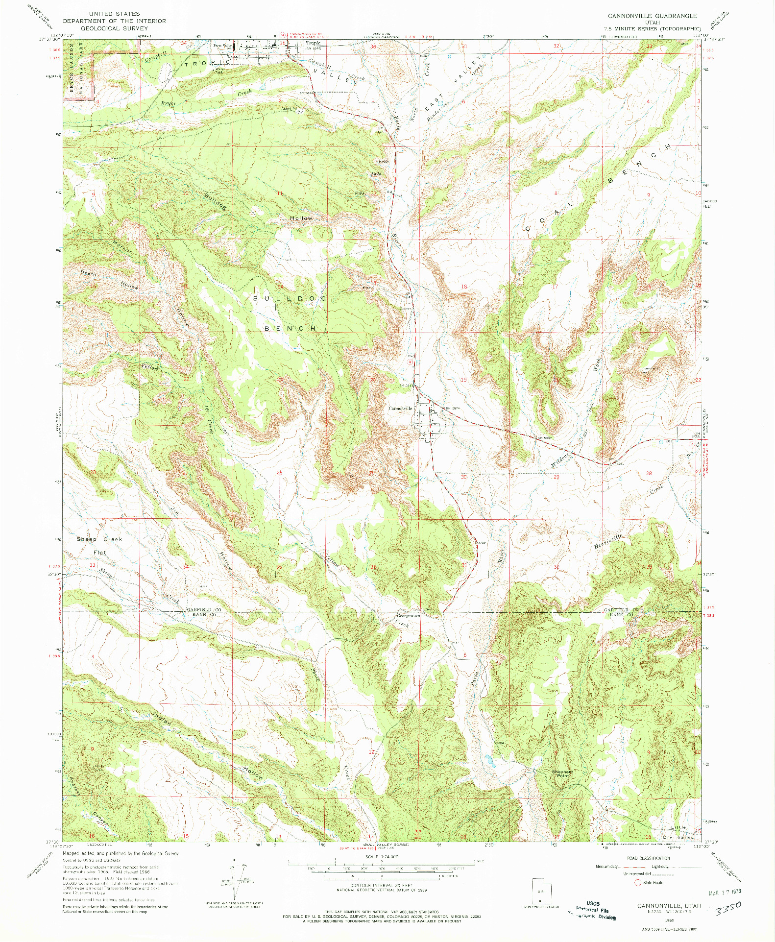 USGS 1:24000-SCALE QUADRANGLE FOR CANNONVILLE, UT 1966