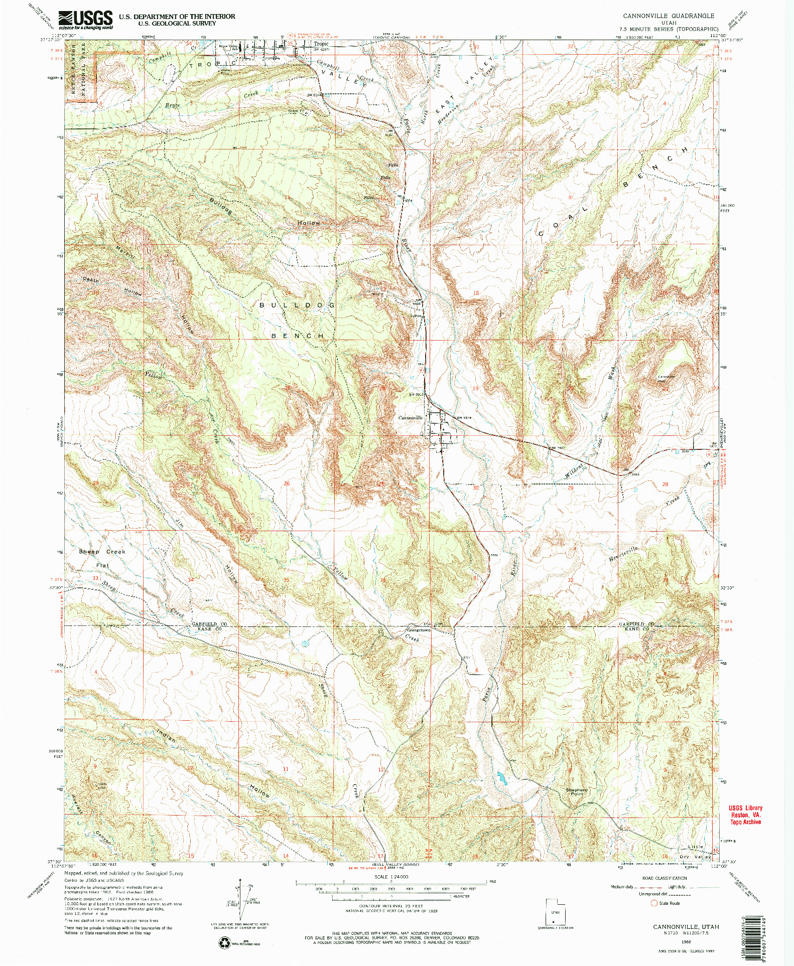 USGS 1:24000-SCALE QUADRANGLE FOR CANNONVILLE, UT 1966