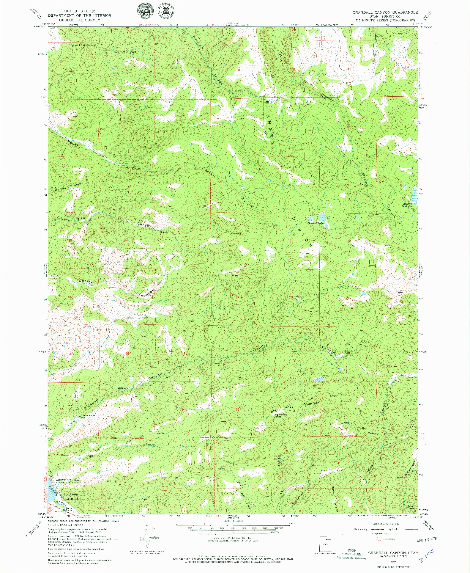 USGS 1:24000-SCALE QUADRANGLE FOR CRANDALL CANYON, UT 1967