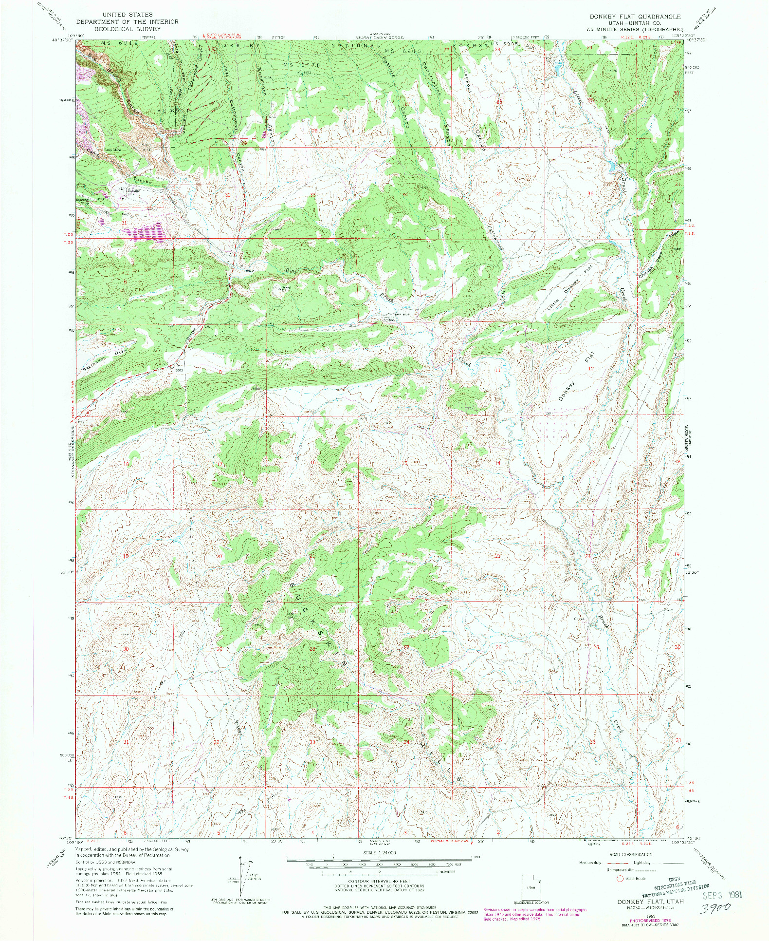 USGS 1:24000-SCALE QUADRANGLE FOR DONKEY FLAT, UT 1965
