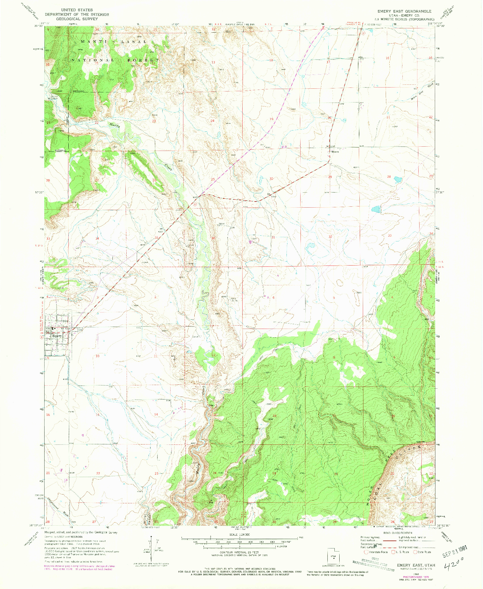 USGS 1:24000-SCALE QUADRANGLE FOR EMERY EAST, UT 1968