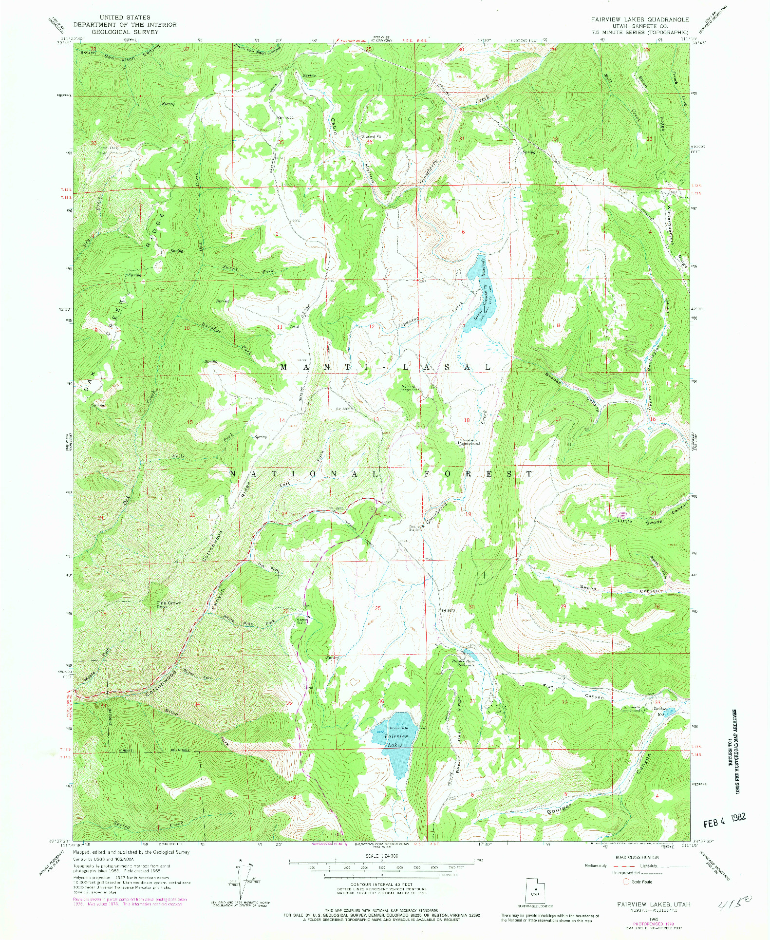 USGS 1:24000-SCALE QUADRANGLE FOR FAIRVIEW LAKES, UT 1965