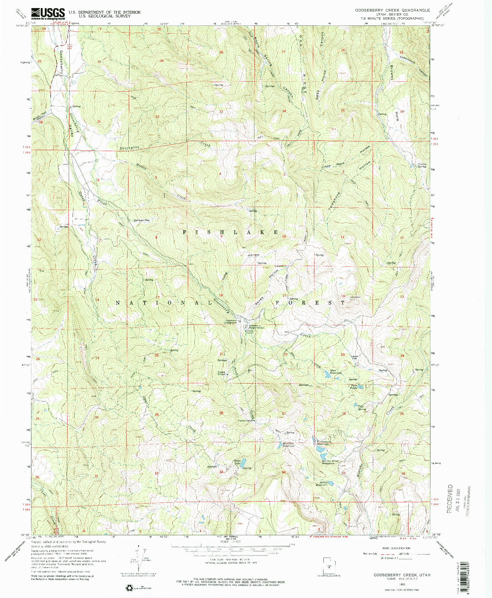 USGS 1:24000-SCALE QUADRANGLE FOR GOOSEBERRY CREEK, UT 1966