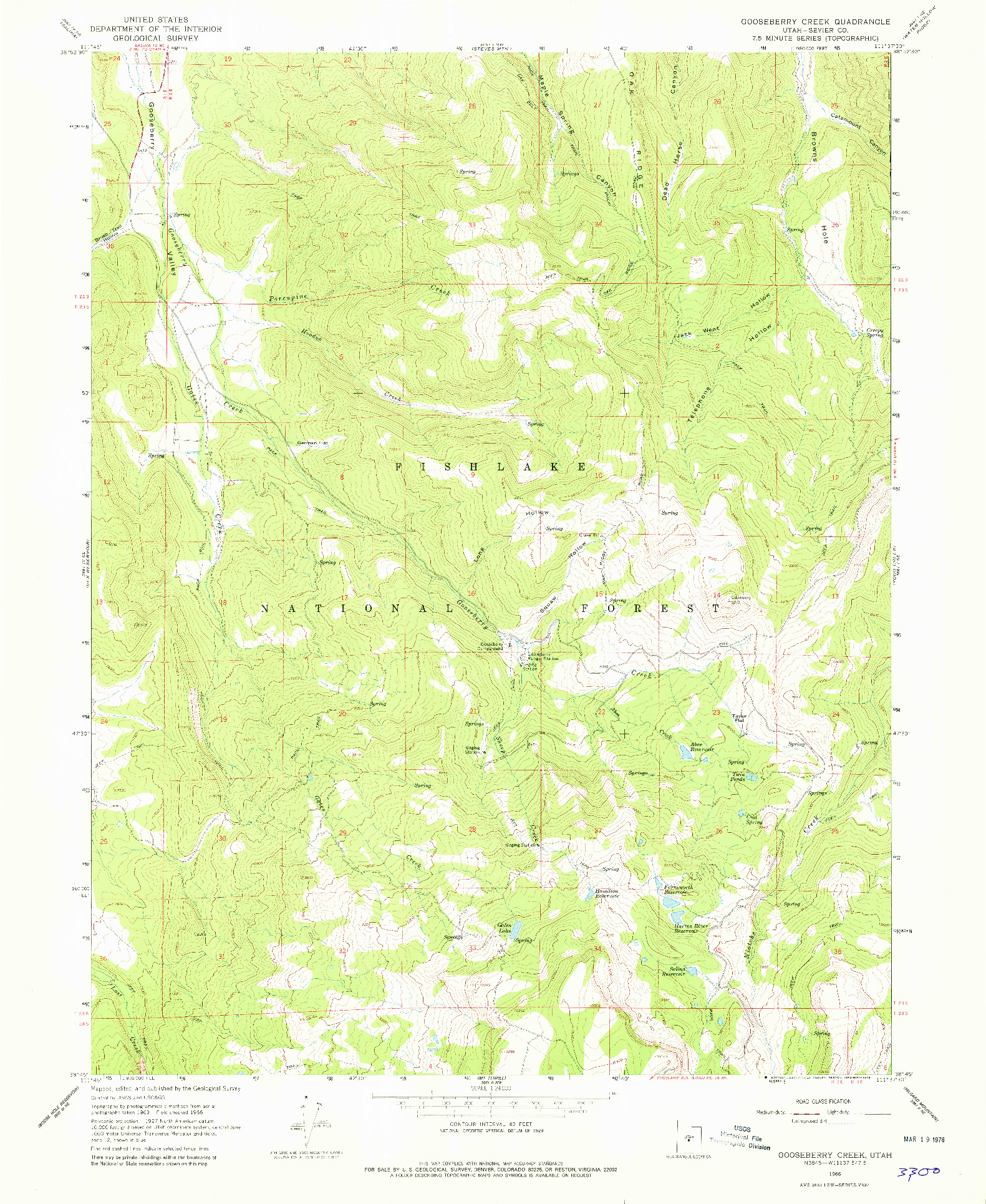 USGS 1:24000-SCALE QUADRANGLE FOR GOOSEBERRY CREEK, UT 1966