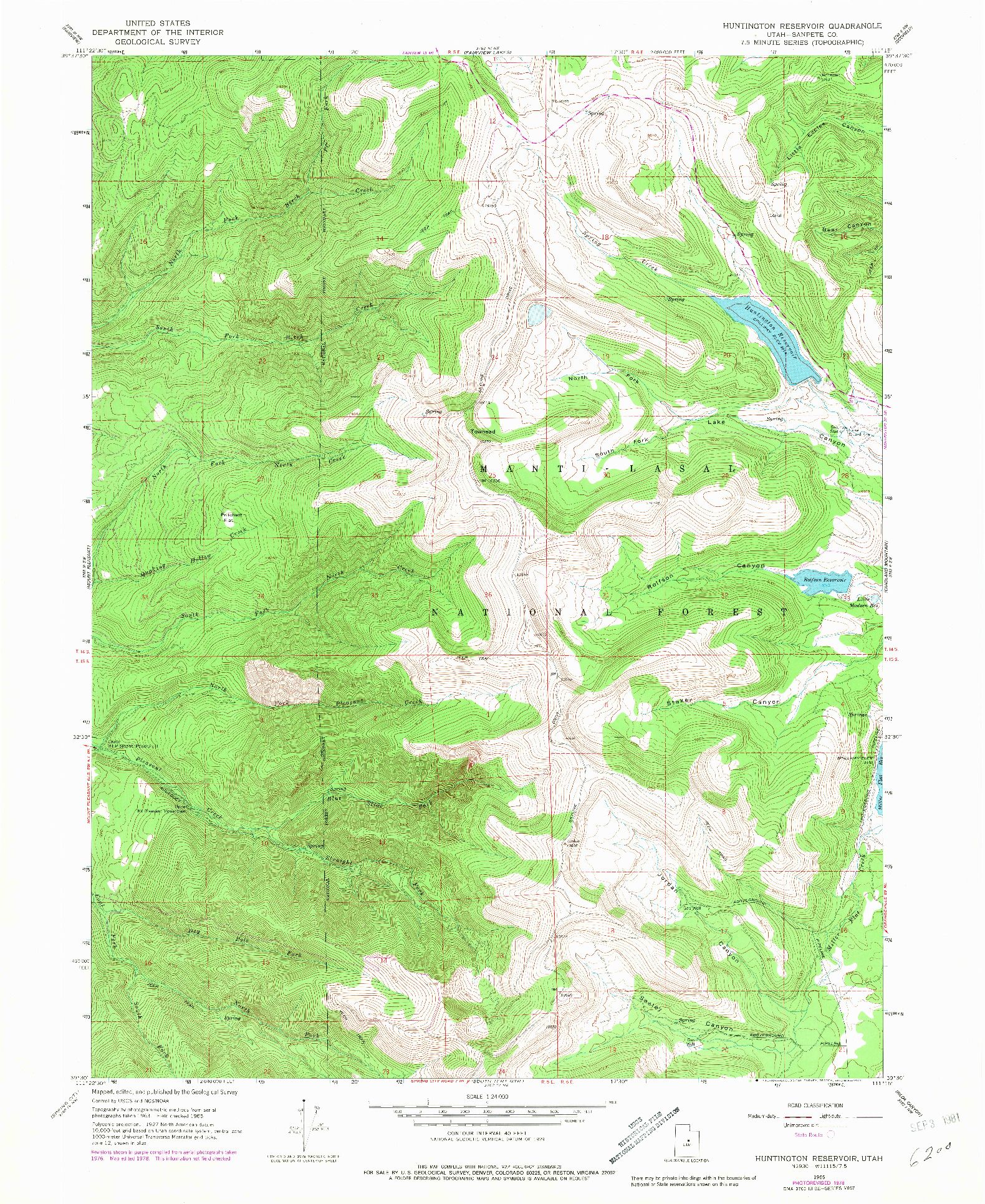 USGS 1:24000-SCALE QUADRANGLE FOR HUNTINGTON RESERVOIR, UT 1965