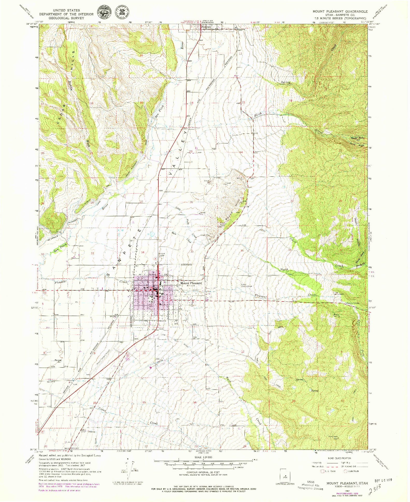 USGS 1:24000-SCALE QUADRANGLE FOR MOUNT PLEASANT, UT 1967