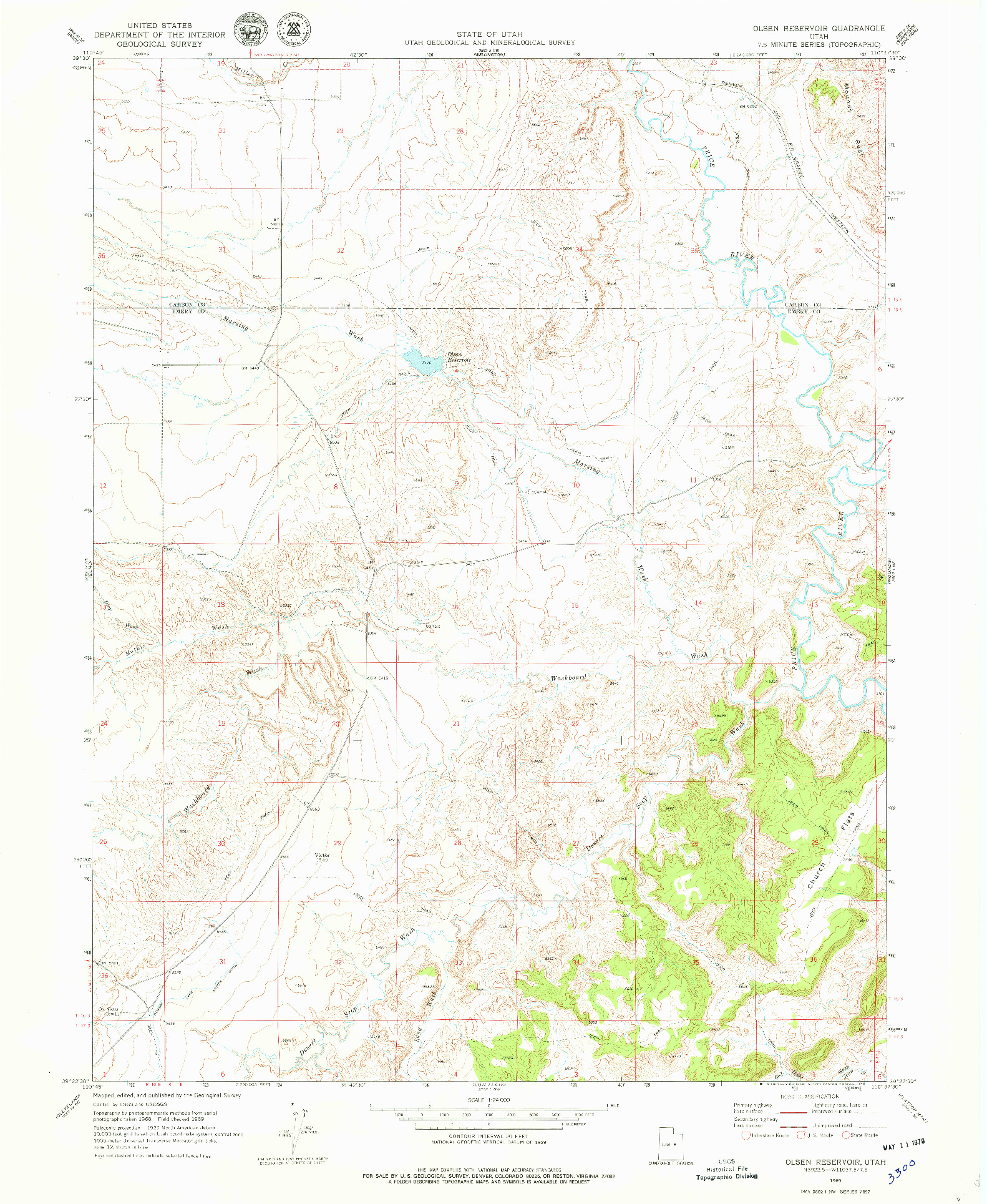 USGS 1:24000-SCALE QUADRANGLE FOR OLSEN RESERVOIR, UT 1969