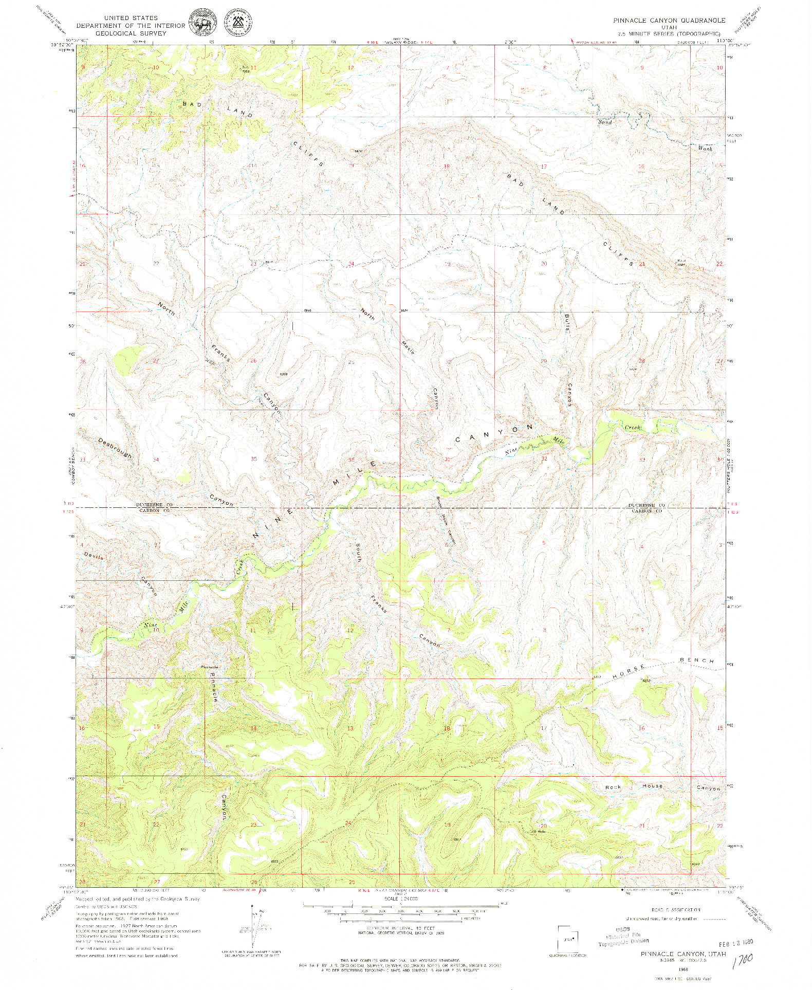 USGS 1:24000-SCALE QUADRANGLE FOR PINNACLE CANYON, UT 1968