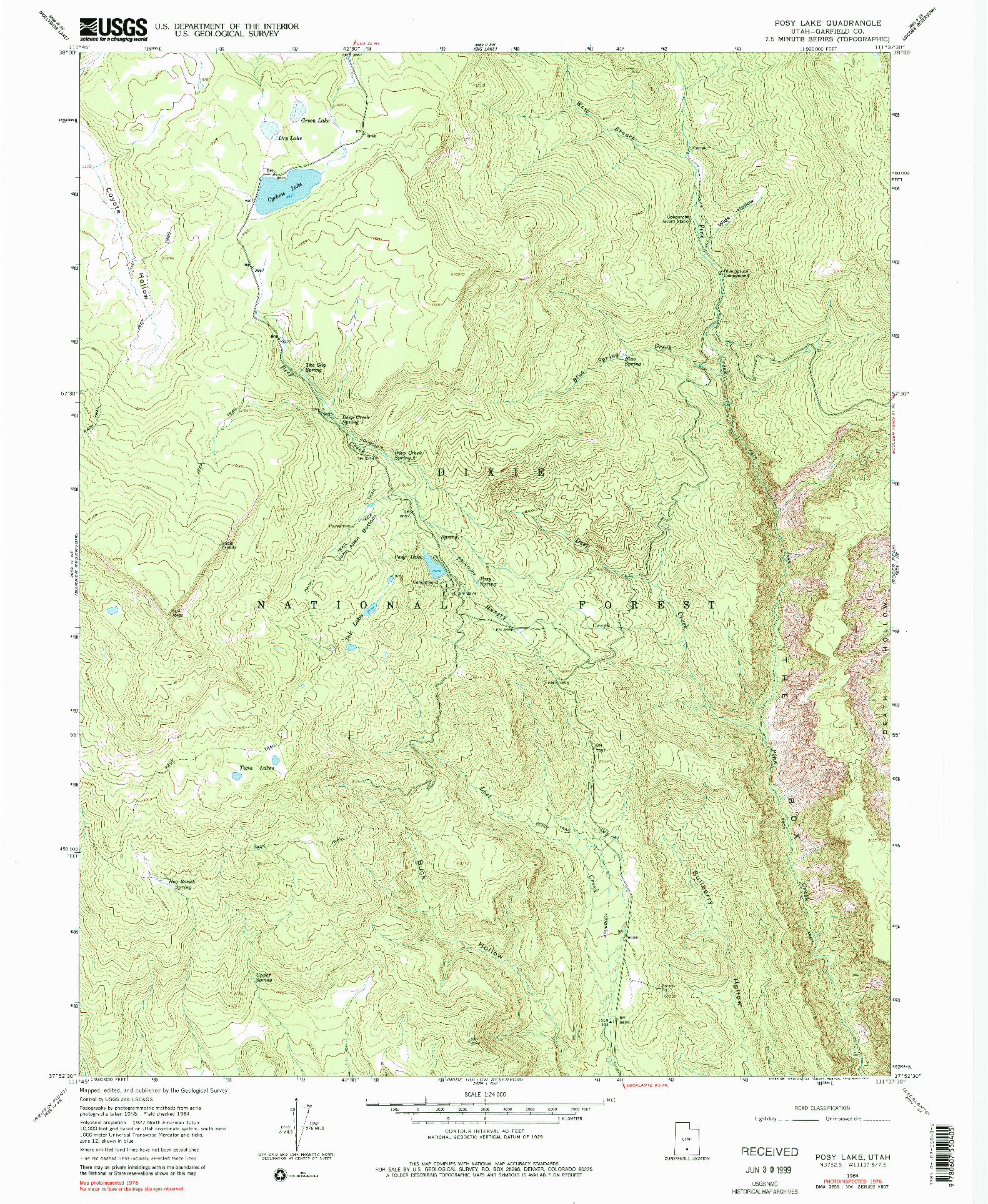 USGS 1:24000-SCALE QUADRANGLE FOR POSY LAKE, UT 1964