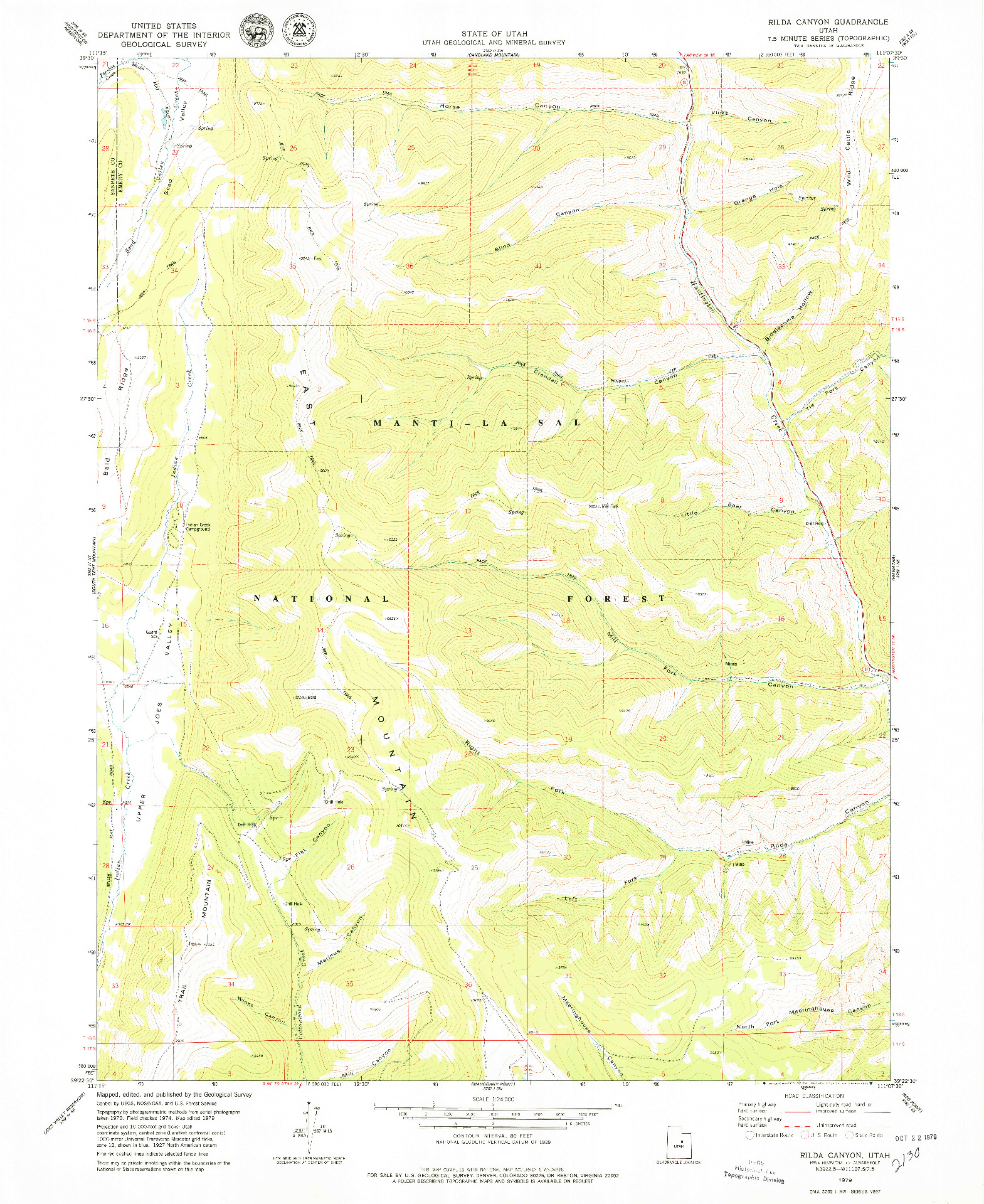 USGS 1:24000-SCALE QUADRANGLE FOR RILDA CANYON, UT 1979