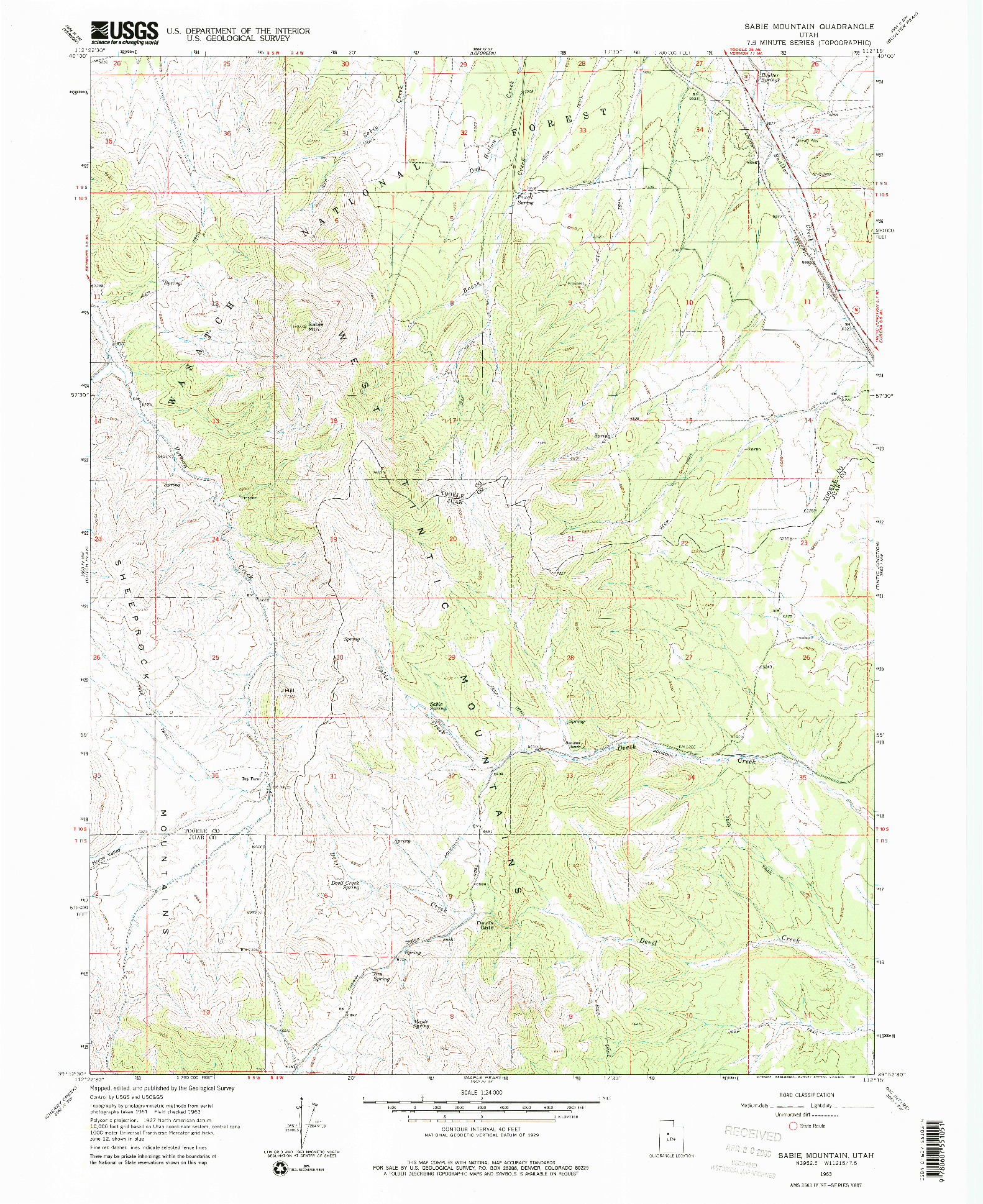 USGS 1:24000-SCALE QUADRANGLE FOR SABIE MOUNTAIN, UT 1963