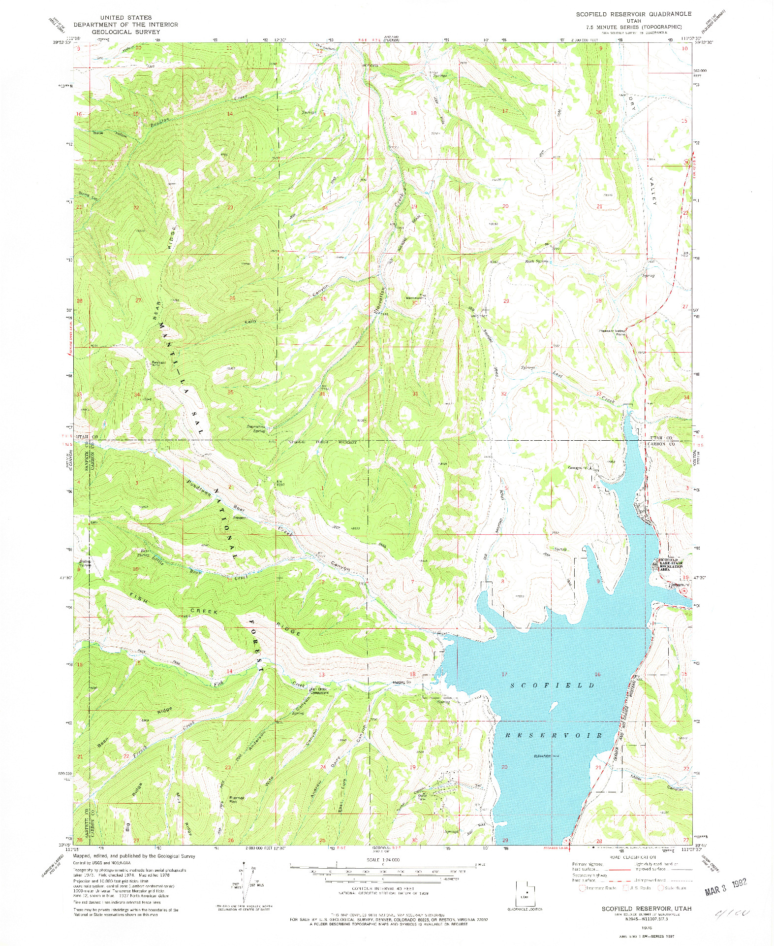 USGS 1:24000-SCALE QUADRANGLE FOR SCOFIELD RESERVOIR, UT 1978