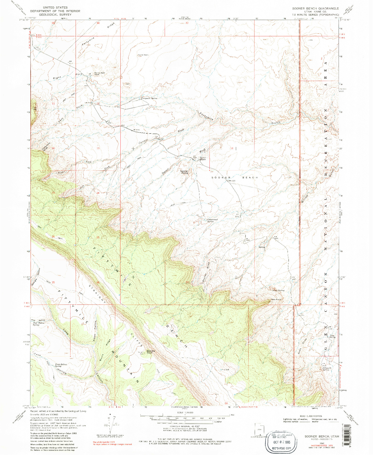 USGS 1:24000-SCALE QUADRANGLE FOR SOONER BENCH, UT 1968